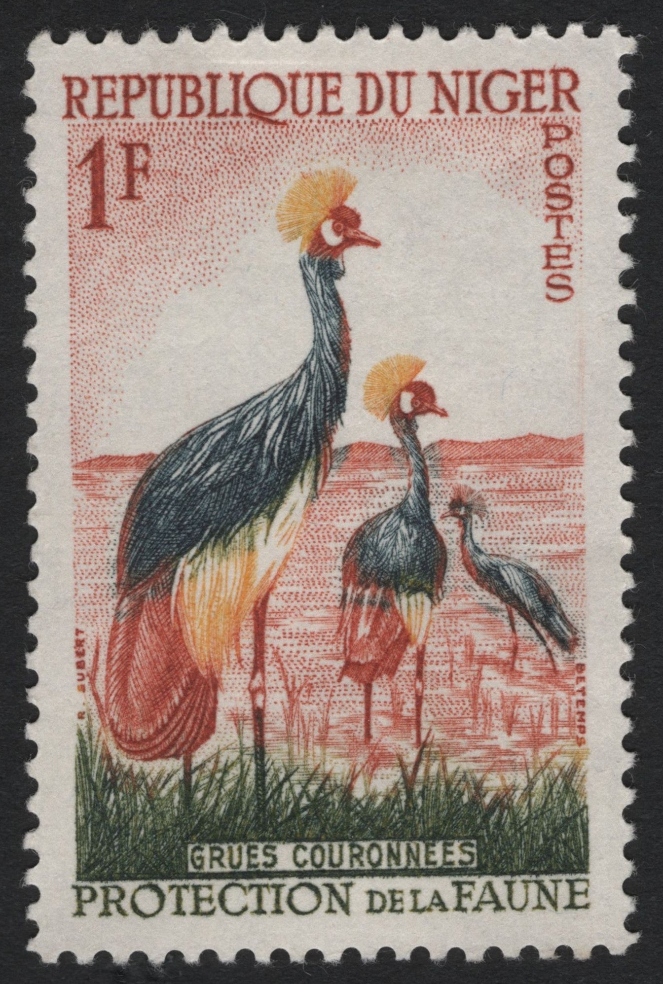 SCG9746 - Niger 1F Crowned Cranes – Protection of Wildlife (c.1960s)