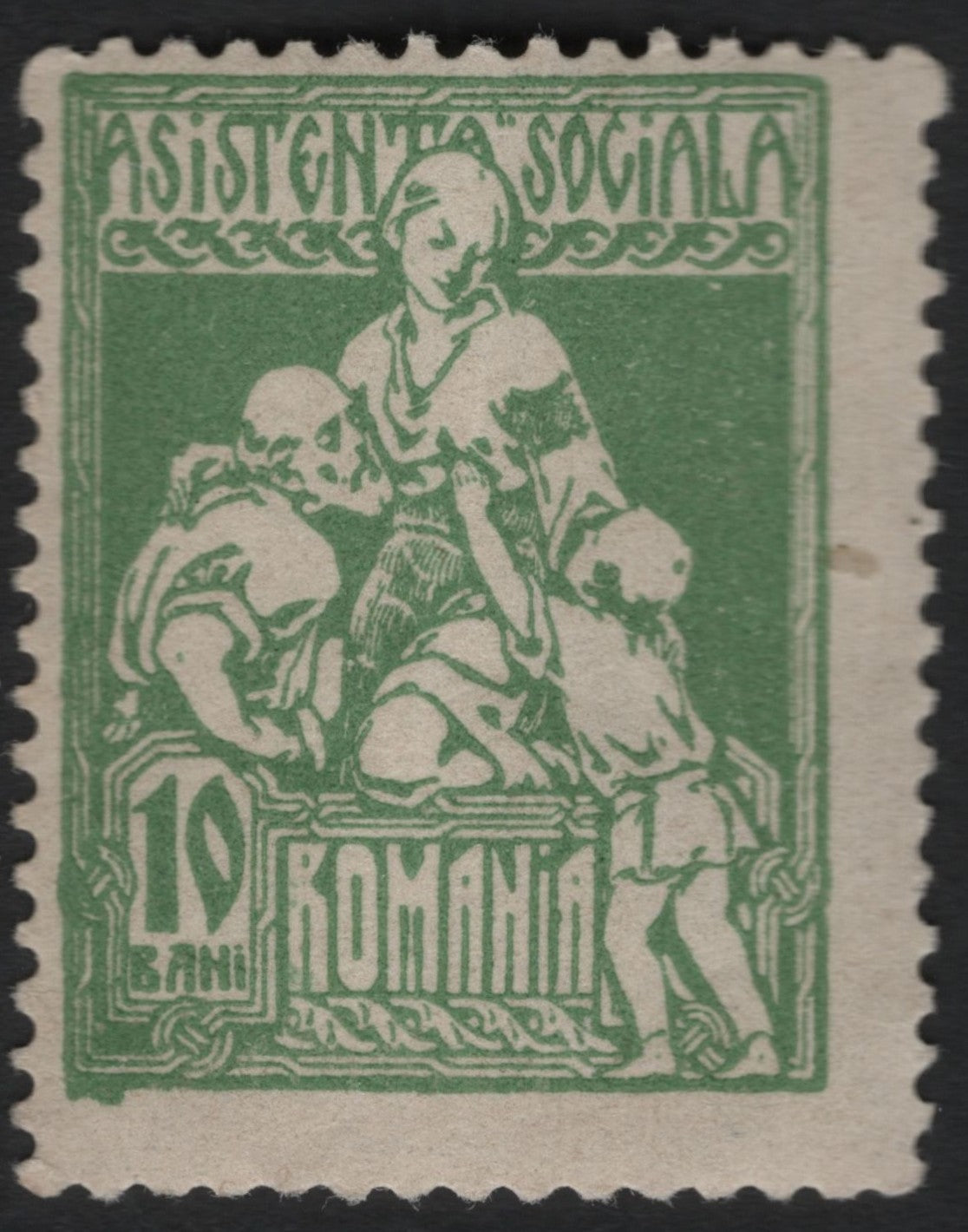 SCG9592 - Romania – 1920s “Asistență Socială” Charity Stamp (10 Bani, Green)