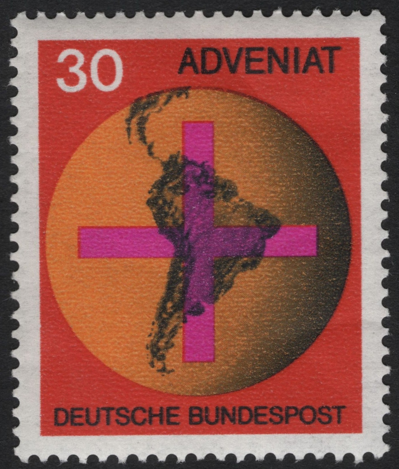 SCG9735 - Germany 1970 – “Adveniat” Charity Issue (30 Pf) – South America & Cross Design