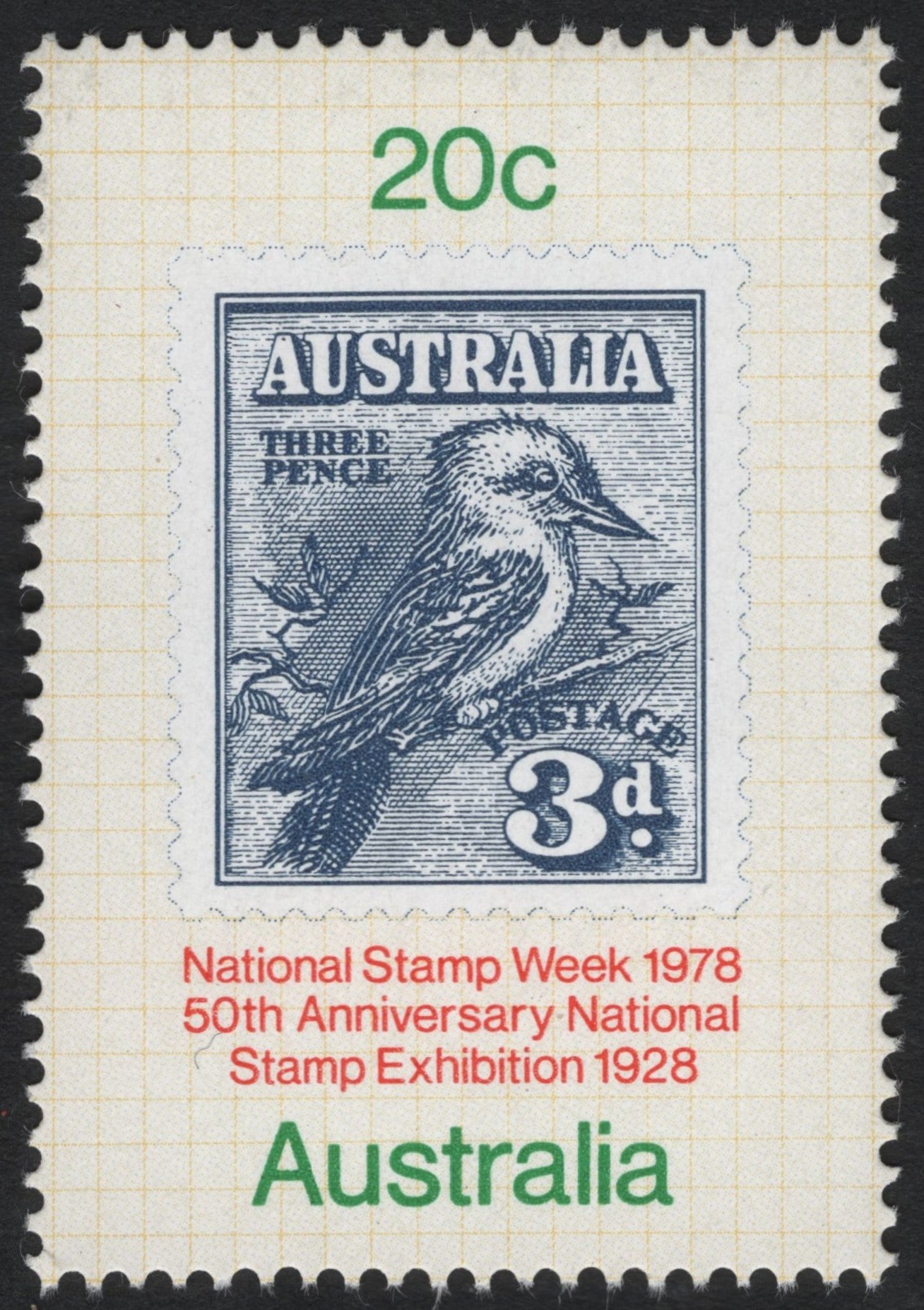 SCG10130 - Australia – 20c “National Stamp Week 1978 / Kookaburra 3d Reprint Tribute”