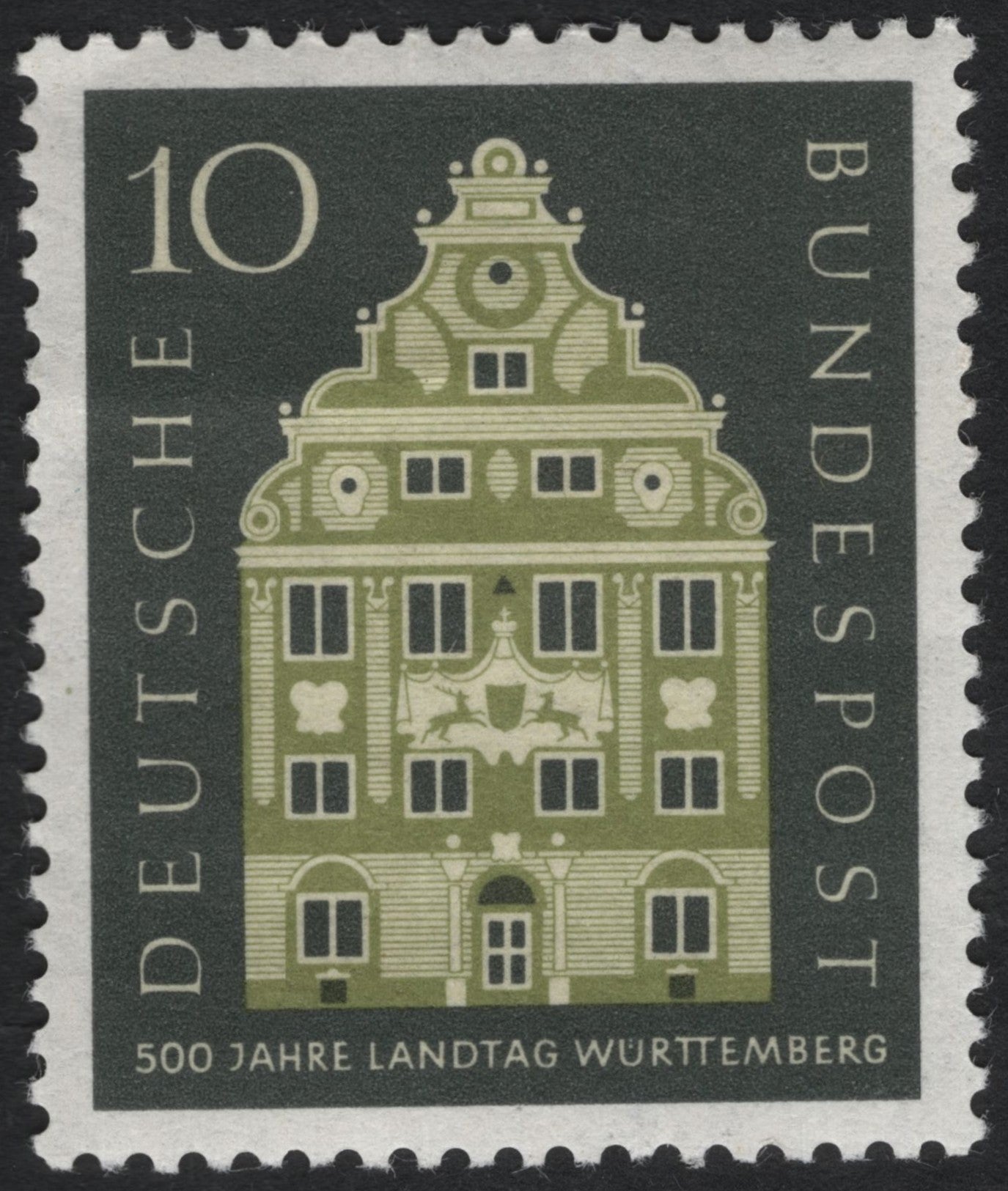 SCG10114 - Germany 1959 – 500 Years Württemberg State Diet (Landtag), 10 Pf – Renaissance Building Design