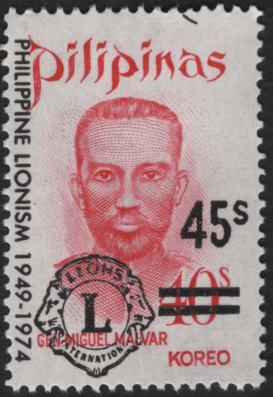 SCG8679 - Philippines 1974 – General Miguel Malvar Overprinted “45s” Lionism Anniversary Stamp