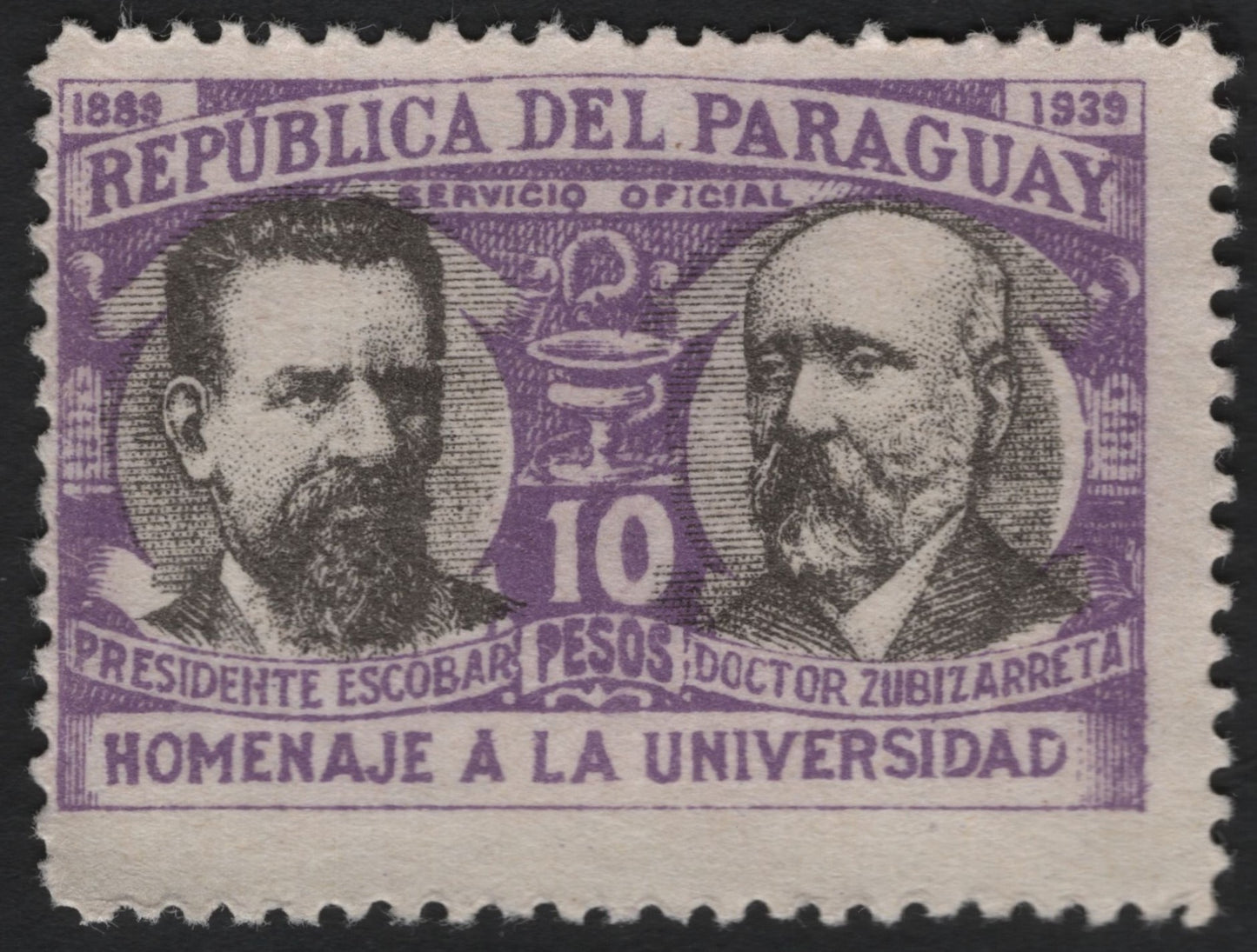 SCG9587 - Paraguay 1939 Homenaje a la Universidad – 10 Pesos Official Stamp