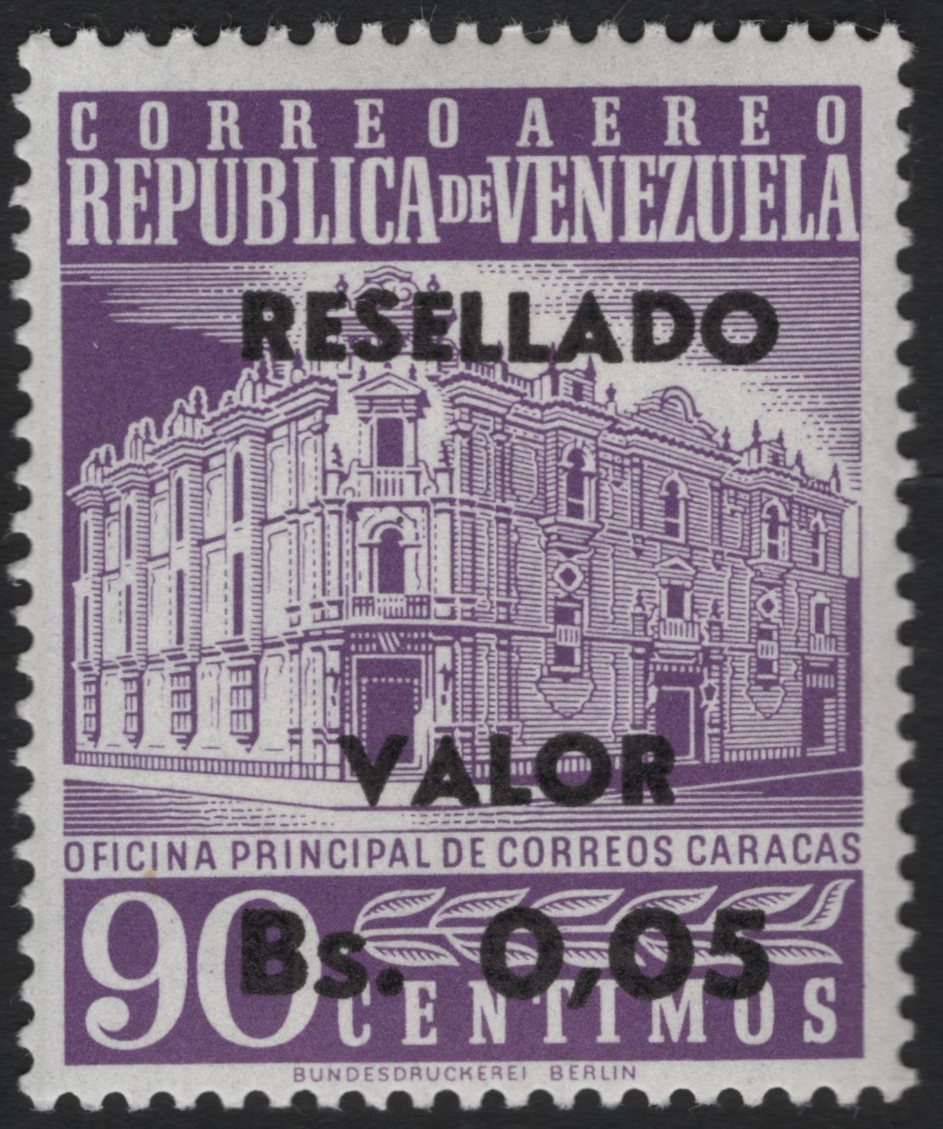 SCG8682 - Venezuela 1950s Overprinted Airmail Stamp – Caracas Main Post Office