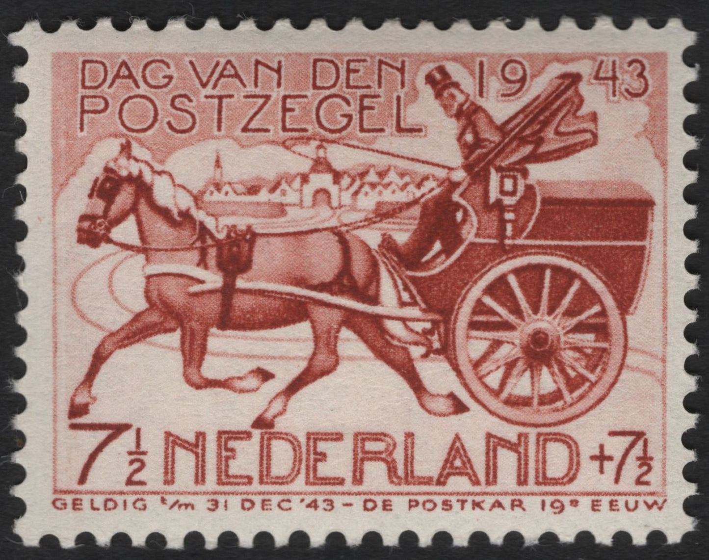 SCG9305 - Netherlands 1943 Postage Stamp Day – 19th-Century Mail Coach