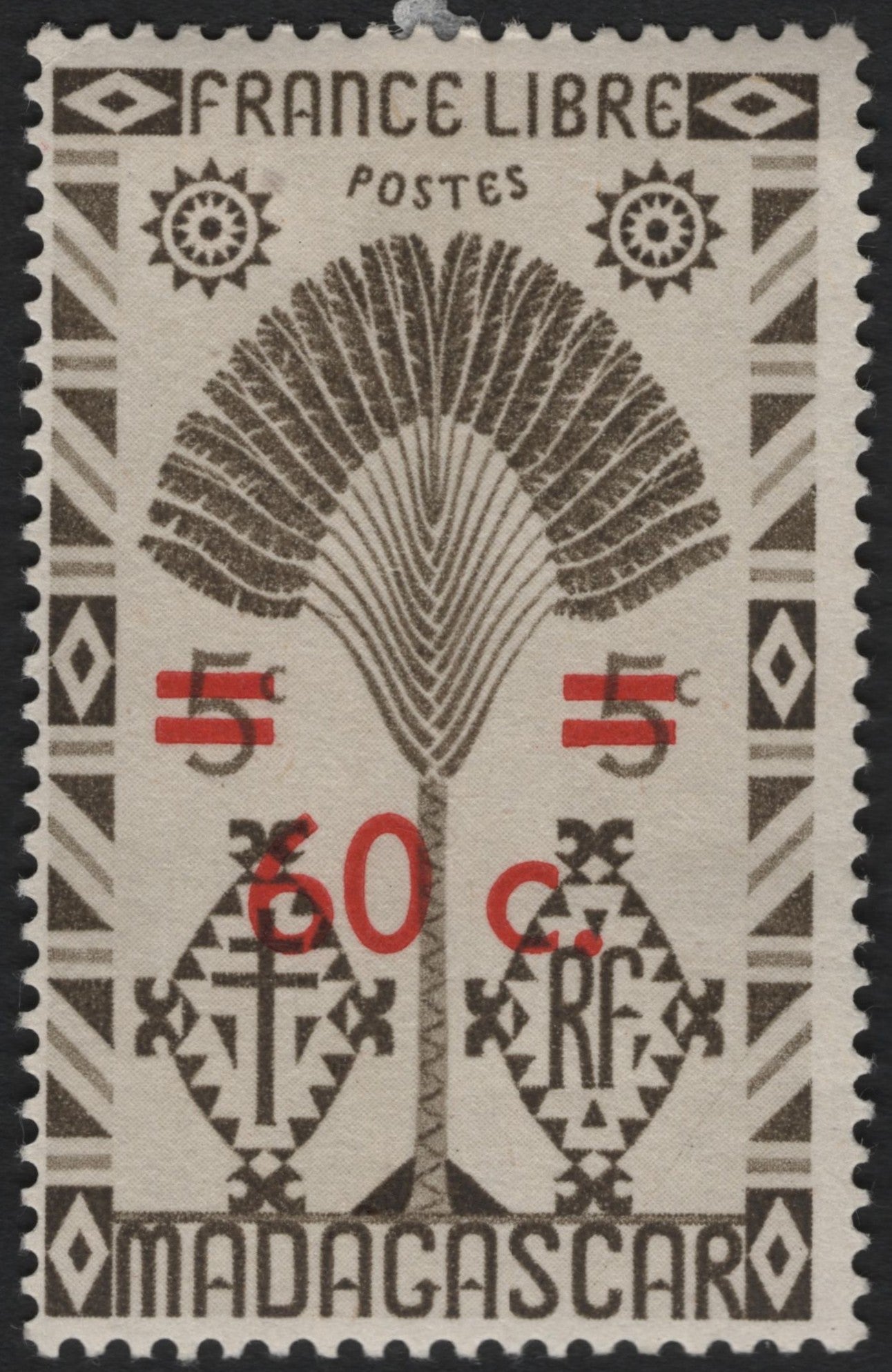 SCG9201 - Madagascar France Libre Overprint – 60c on 5c (c. 1942)