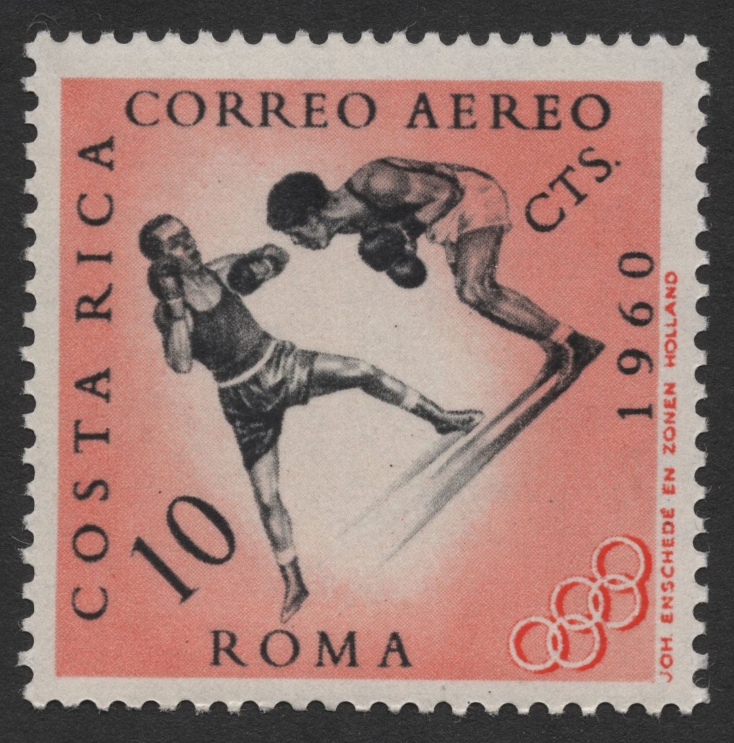 SCG262 - 1960 Costa Rica Olympic Airmail Stamp Set – Rome Games (Boxing, Tennis, Football, Weightlifting)