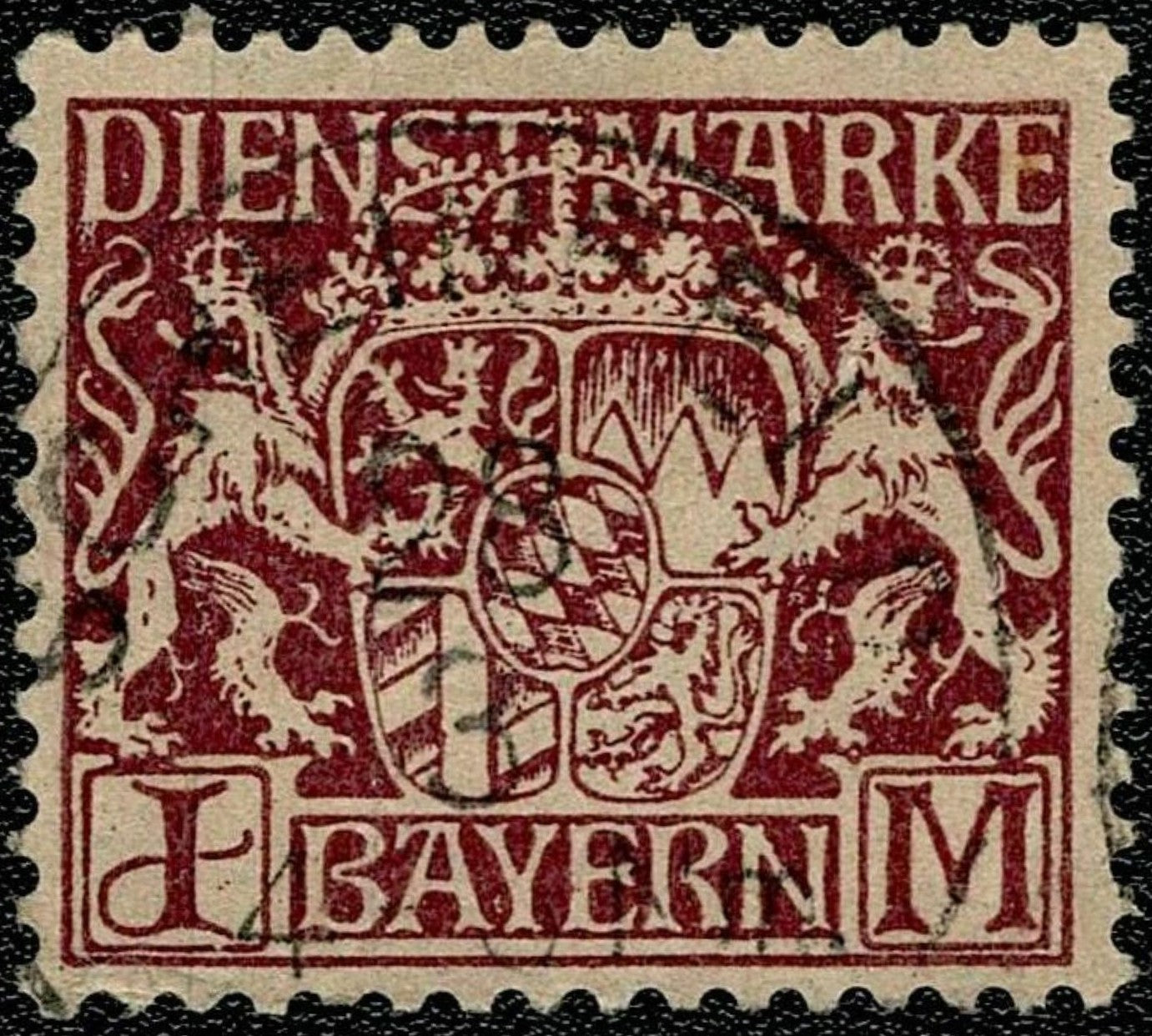 SCG639 - 1916 Bavaria Dienstmarke Official Stamp (Used) – Maroon Coat of Arms