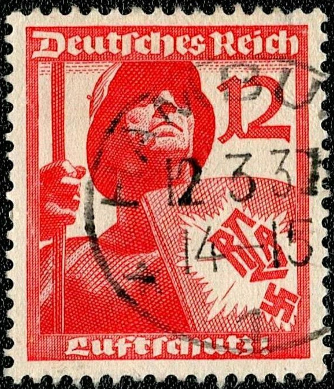 SCG627 - Germany 12 Pfennig Luftschutz Civil Air Defense Used Stamp