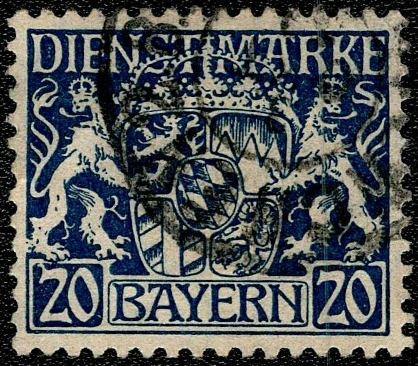 SCG628 - Bavarian 20 Pfennig Official Stamp with Lions Crest