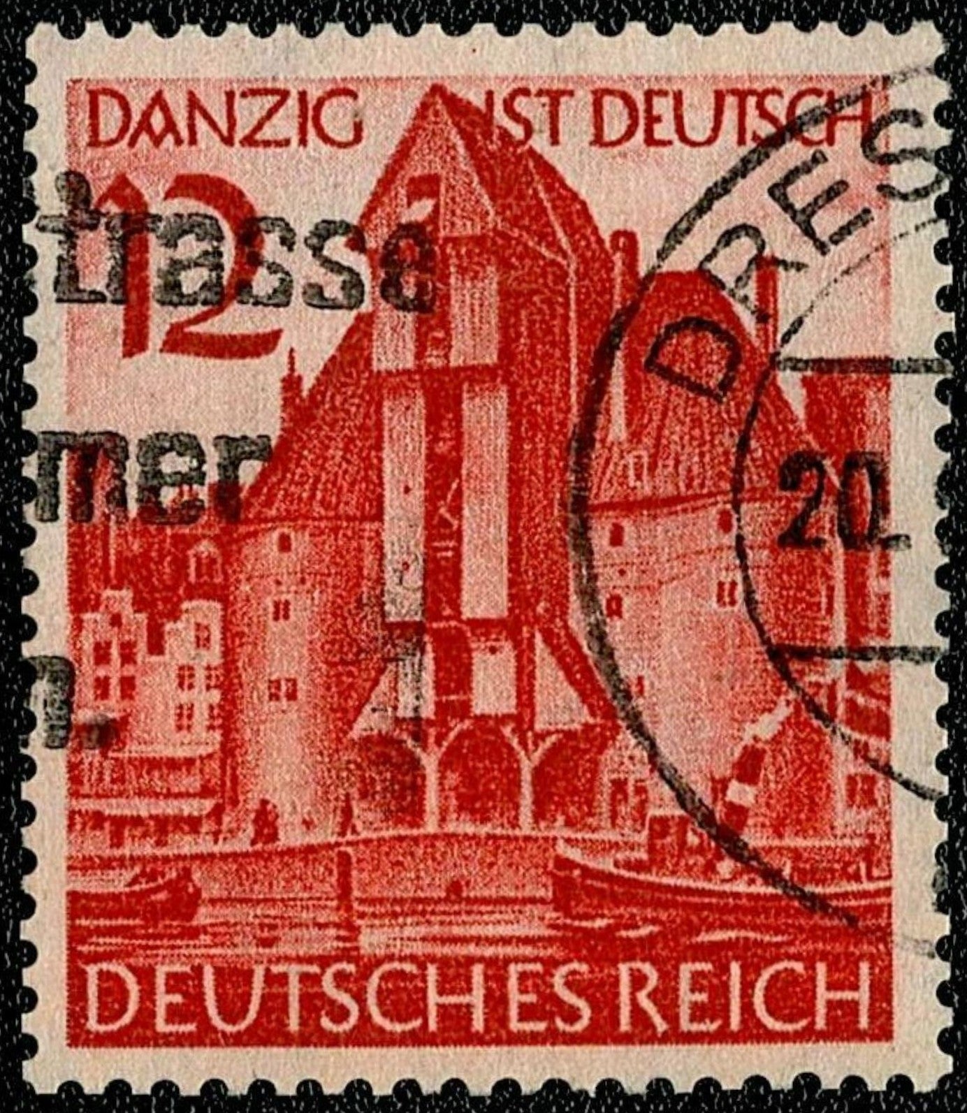 SCG629 - Germany 12 Pfennig “Danzig ist Deutsch” Used Stamp