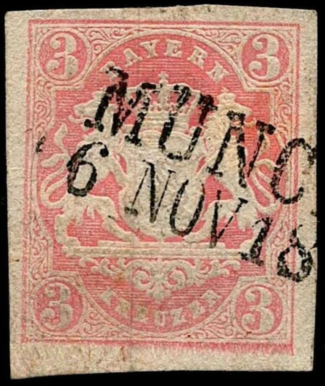 SCG658 - Bavaria 3 Kreuzer Coat of Arms Stamp (Used) – Munich Cancel