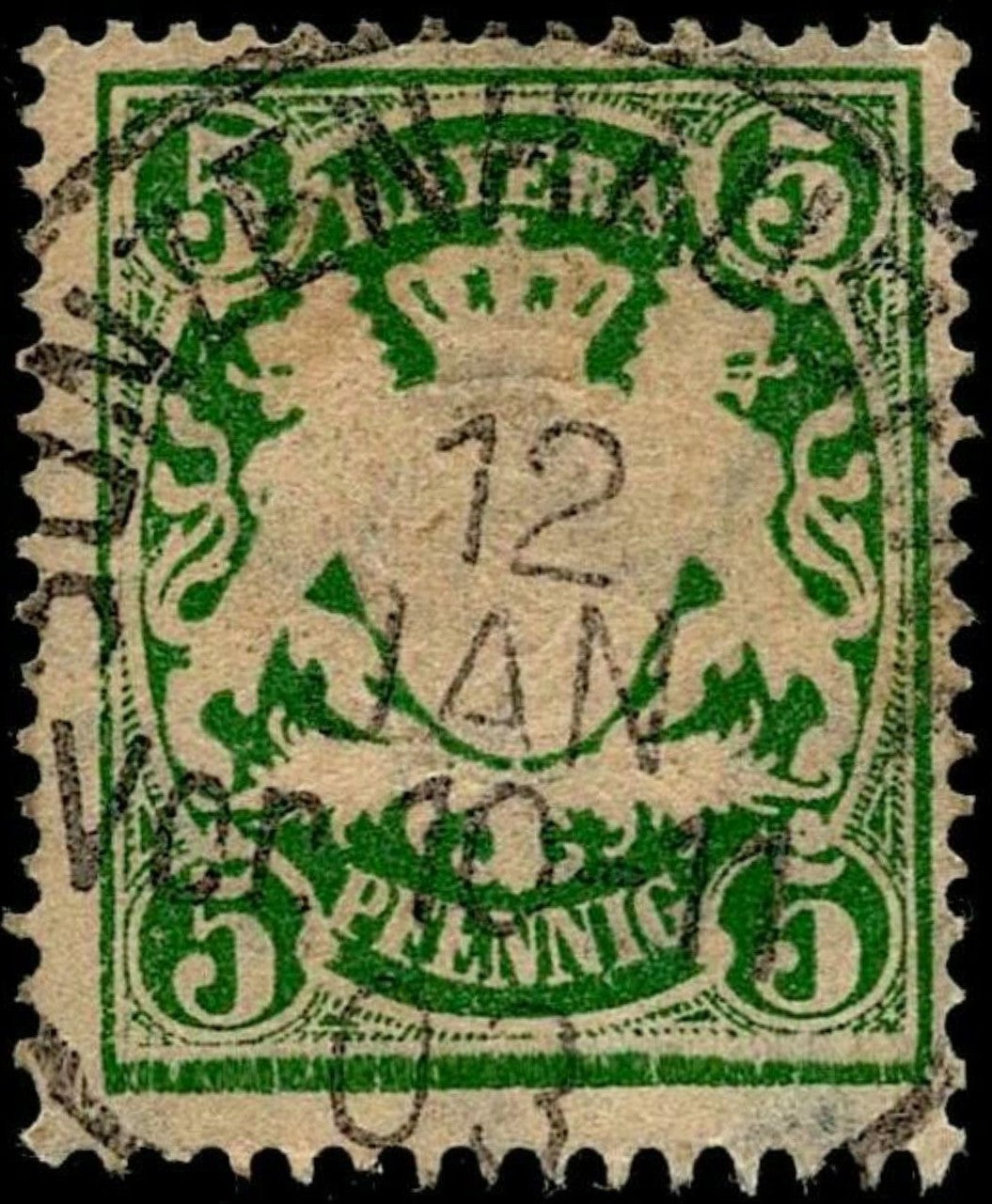 SCG659 - Bavaria 5 Pfennig Coat of Arms Stamp (Used) – Green