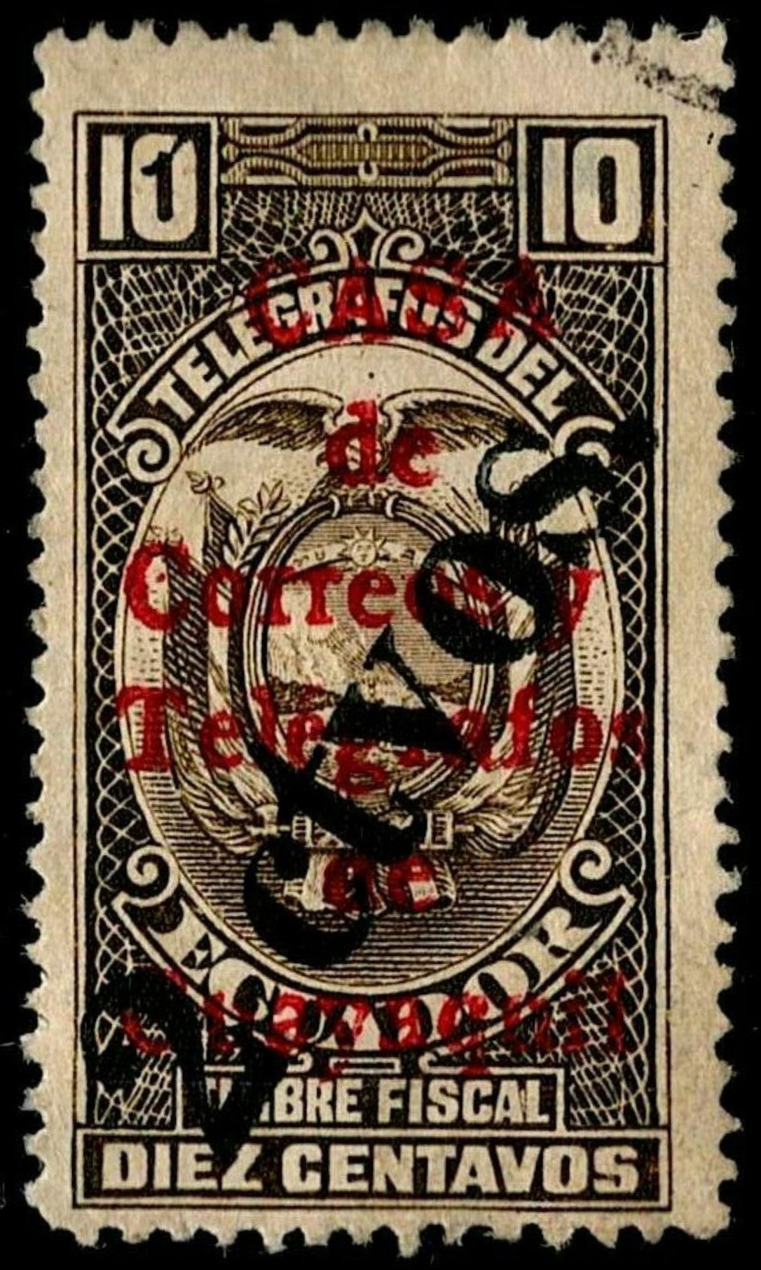 SCG652 - Ecuador Telegraph Overprint Stamp (Used) – 10 Centavos Fiscal