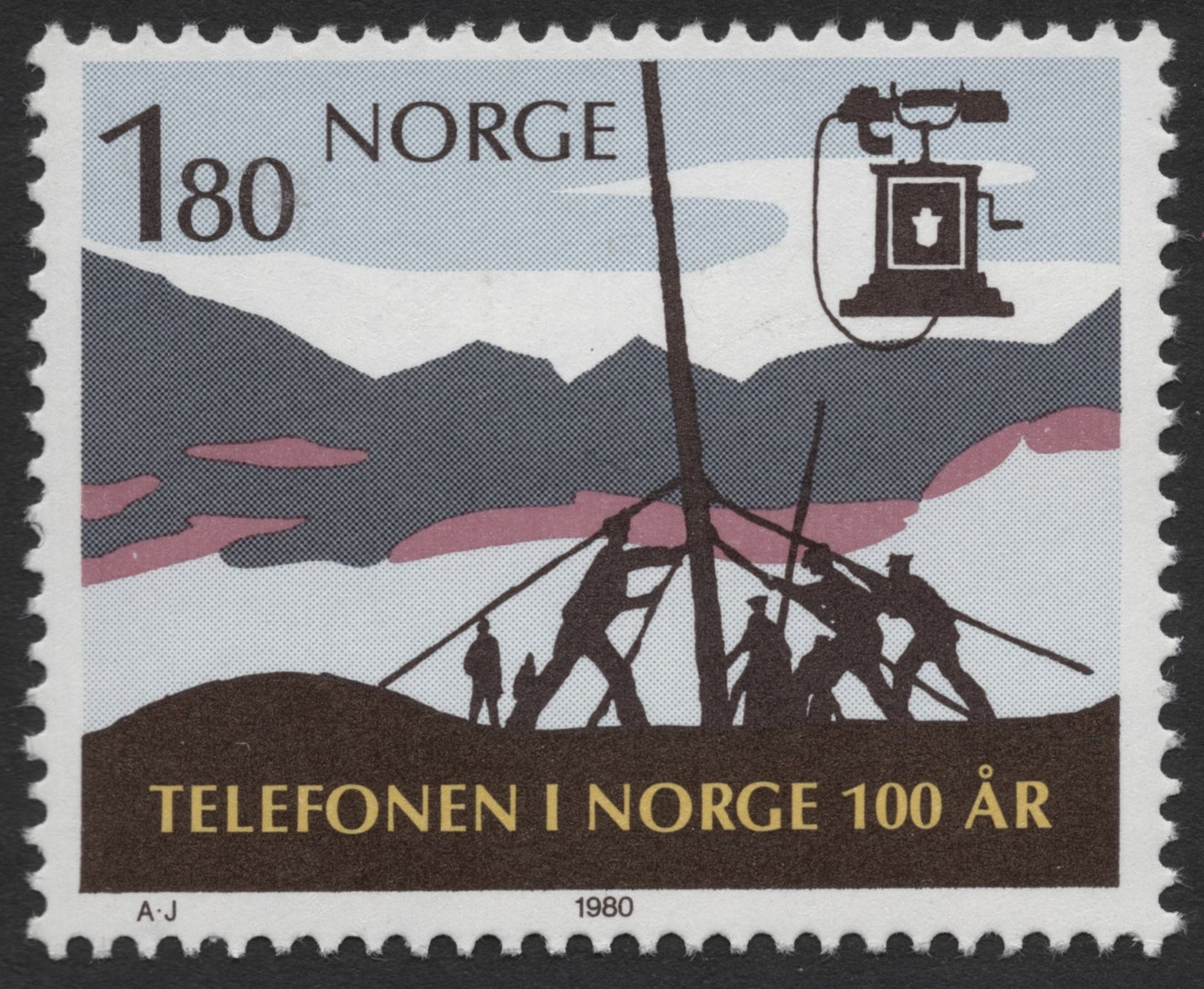 SCG352 - Norway 1980 Centennial of Telephony Stamp (MNH)