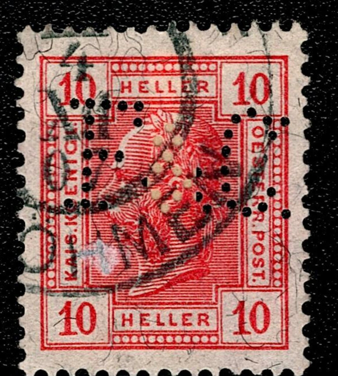 SCG149 Austria 10 Heller Emperor Franz Joseph I Perfin Stamp – Red Issue – Used