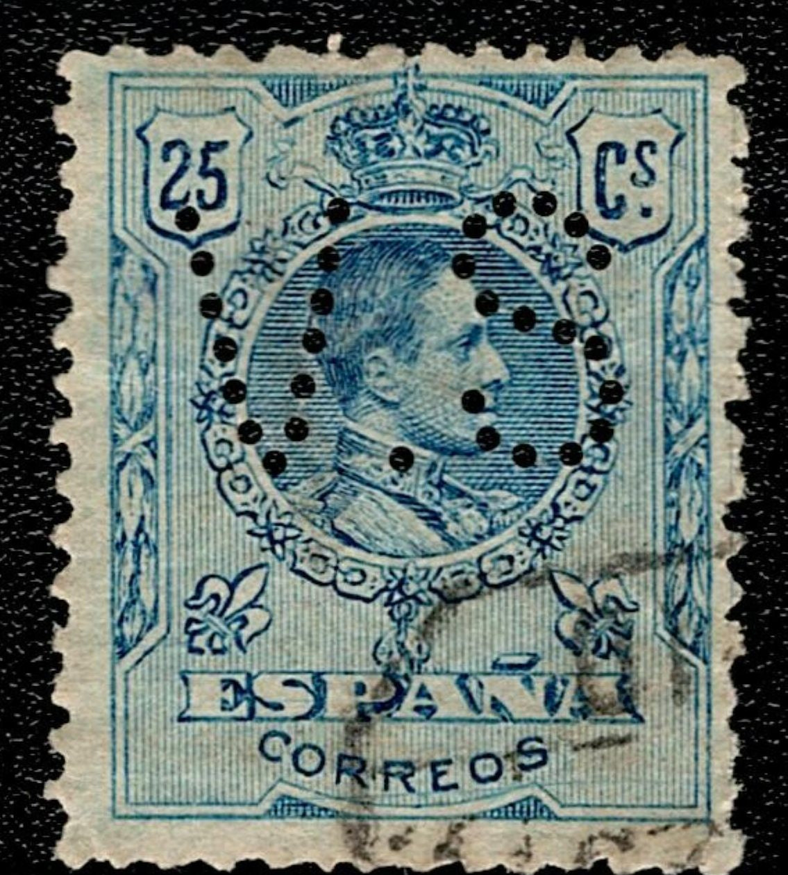 SCG137 Spain 25 Céntimos King Alfonso XIII Perfin Stamp – Used (Correos)
