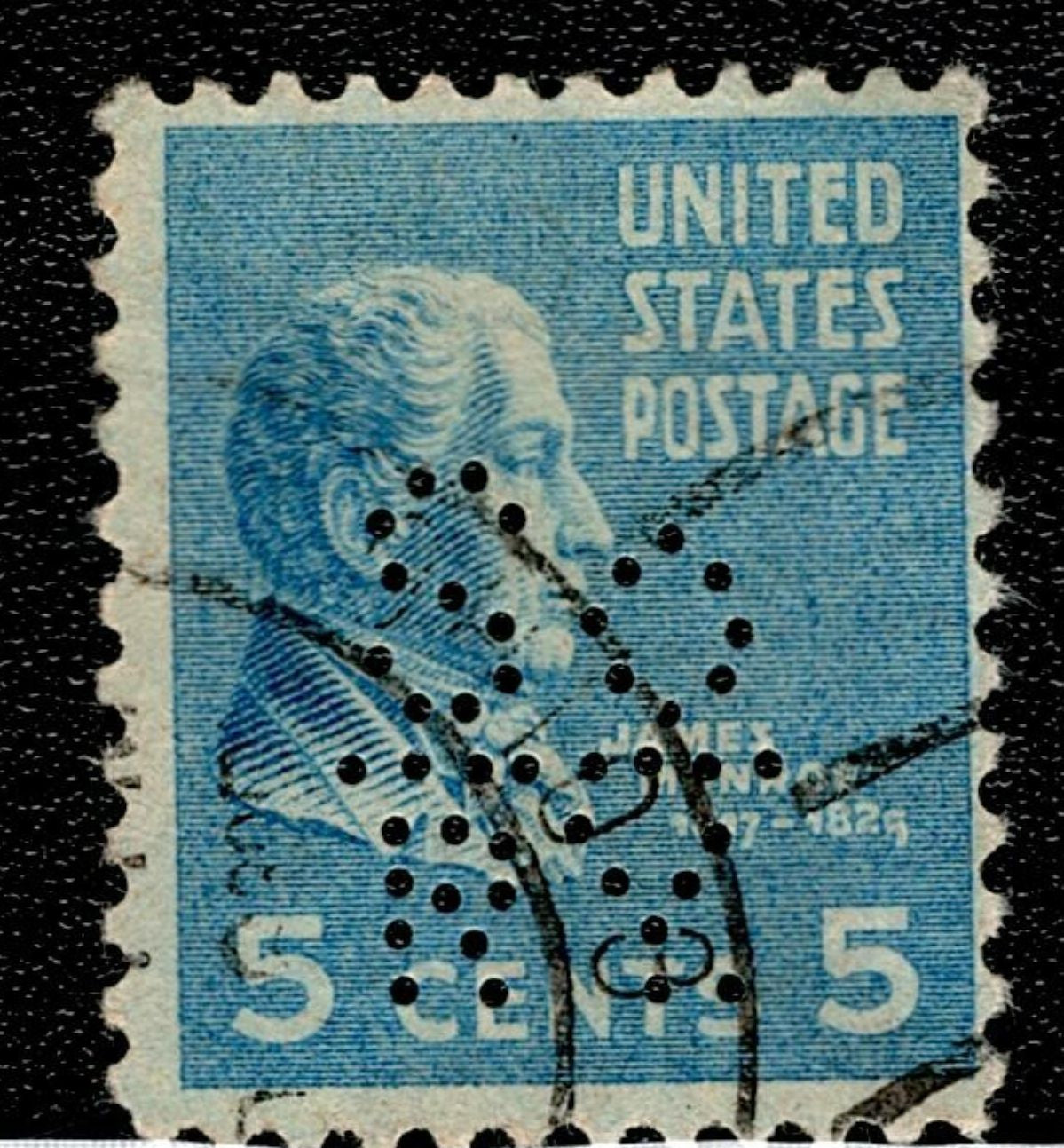 SCG144 U.S. 5¢ James Monroe Perfin Stamp – Blue Issue – Used