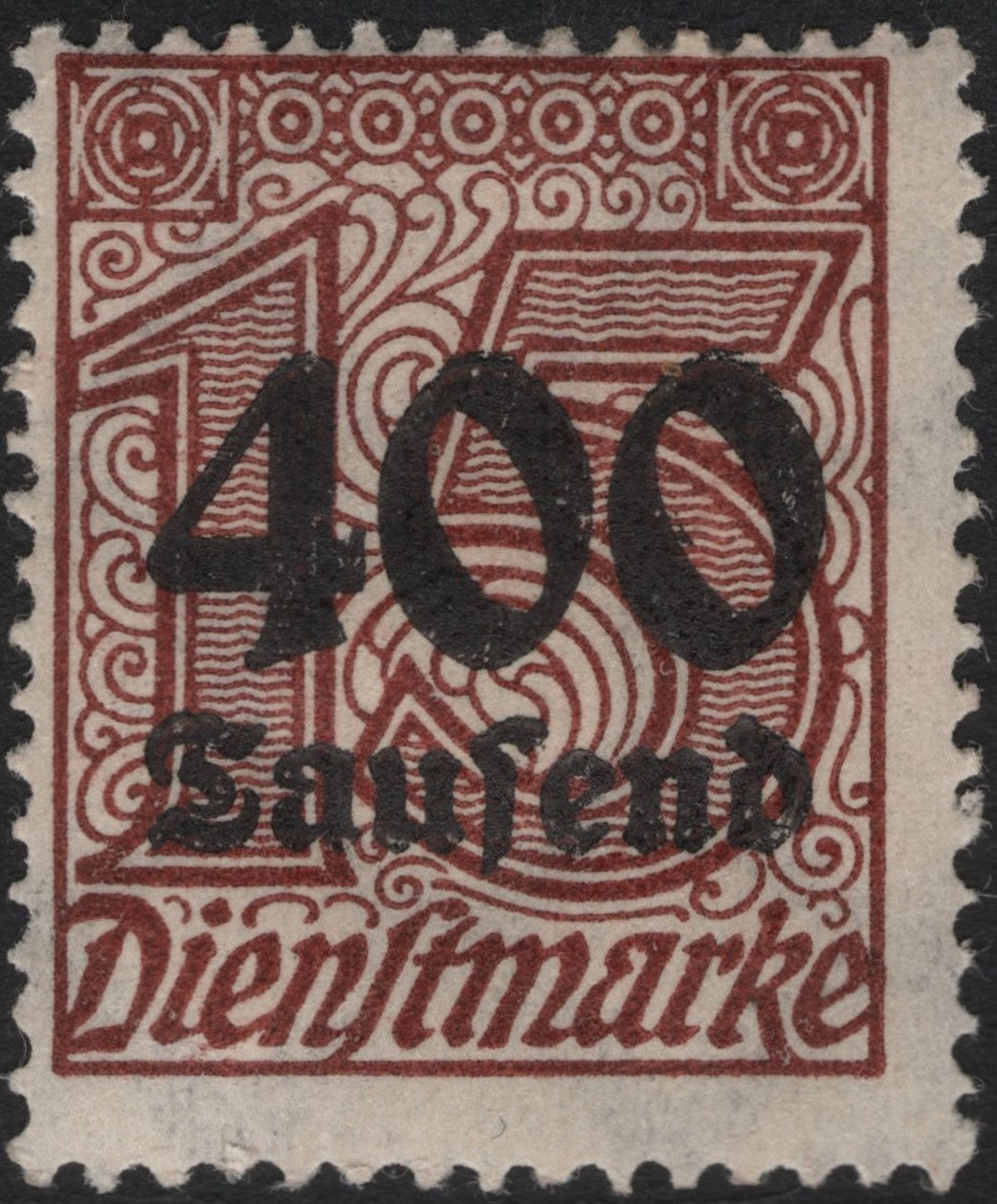 SCG9902 - 🇩🇪 Germany 1923 – 15 Pf Official Stamp with “400 Tausend” Surcharge (Dienstmarke)