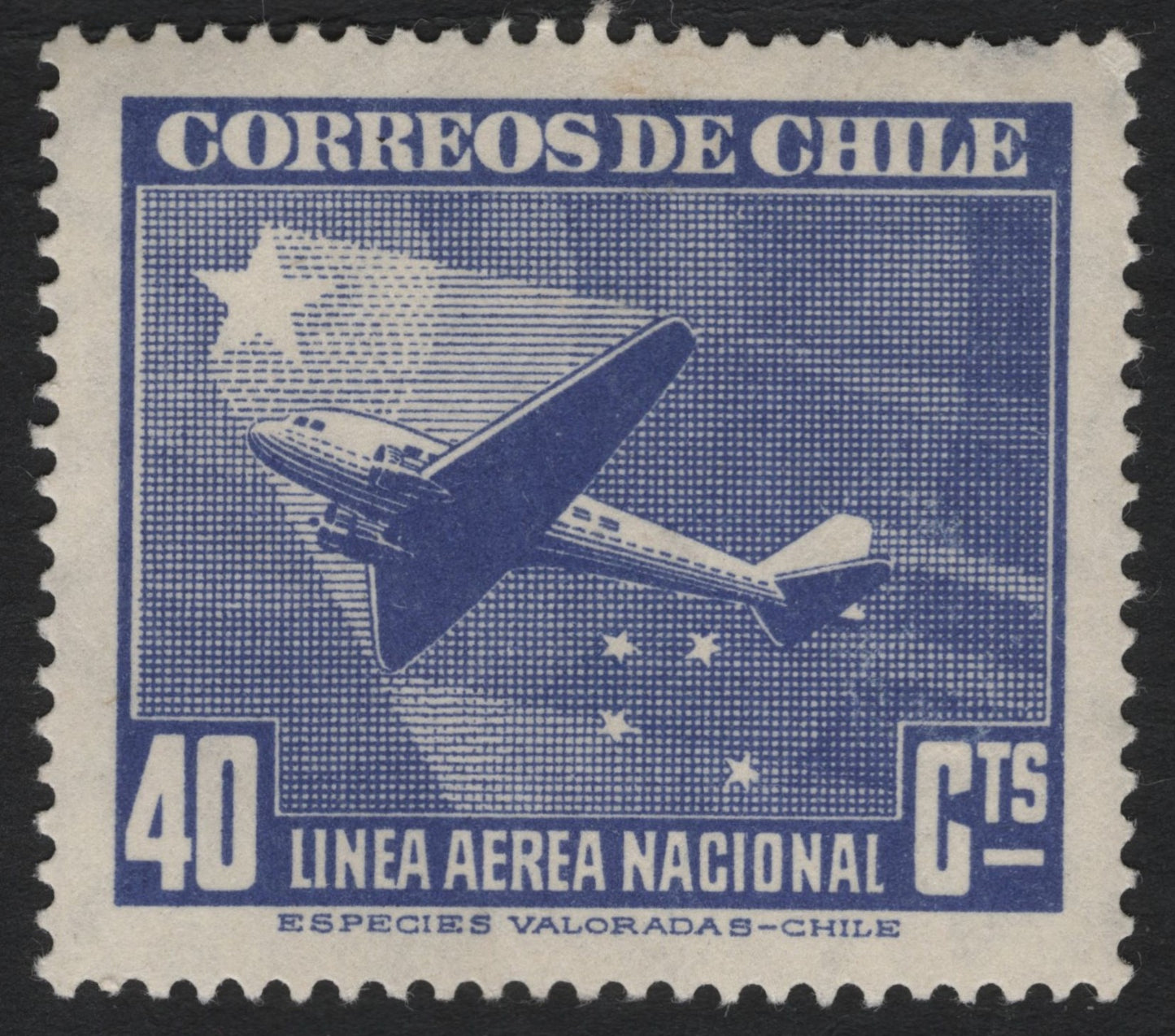 SCG9934 - Chile 1940s–1950s Airmail — 40 Centavos “Línea Aérea Nacional” (Airliner & Southern Cross)