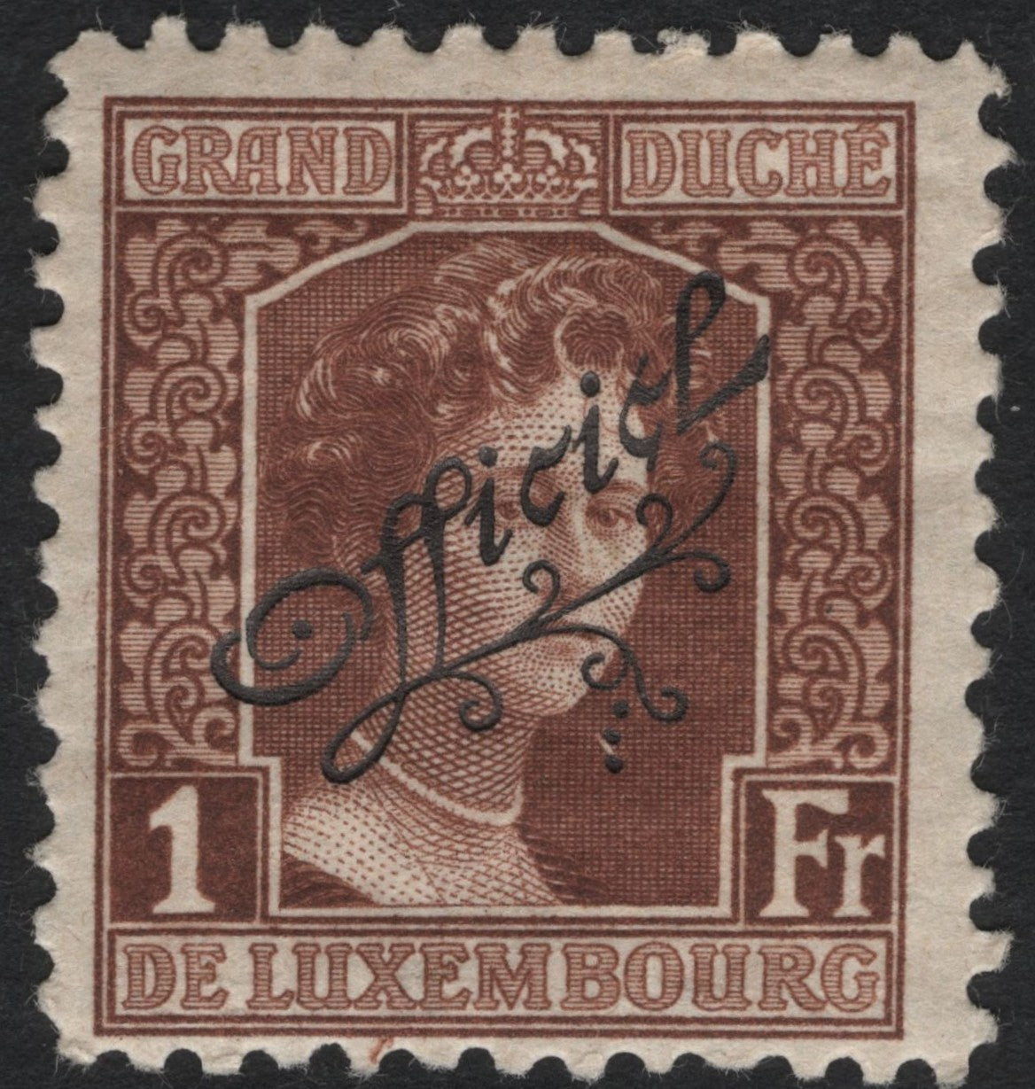 SCG9905 - Luxembourg 1 Fr Brown – Grand Ducal Portrait with “Officiel” Overprint (Official Stamp)