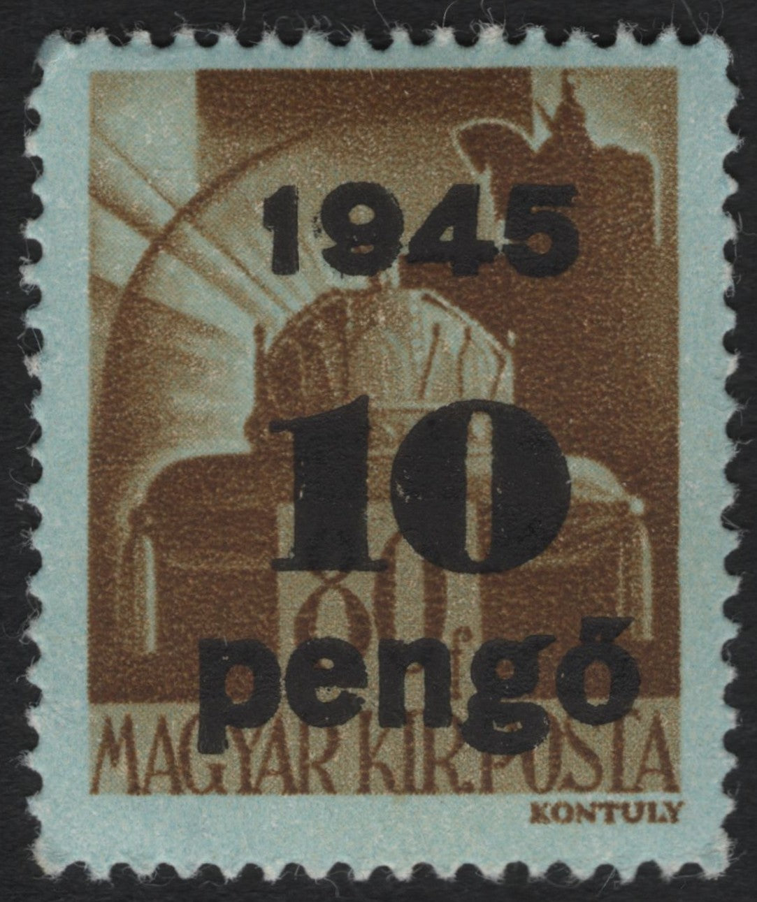 SCG9884 - Hungary 1945 – 10 Pengő Black Overprint on 80f Turul Definitive