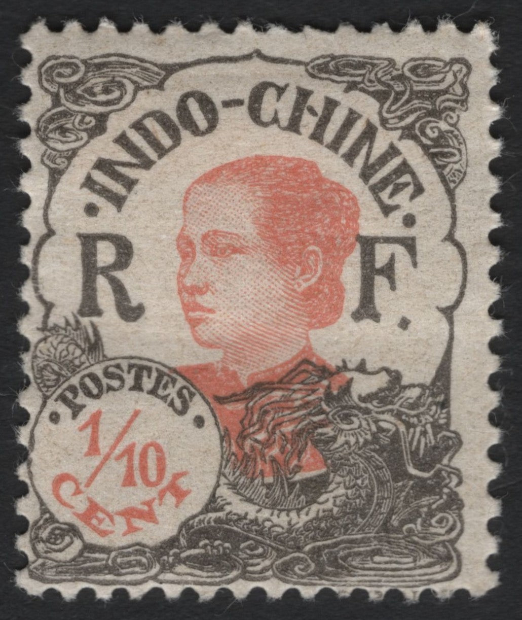 SCG9888 - Indo-China 1892 – 1/10 Cent Surcharge on 1 Cent Stamp (Dragon & Allegory Design)