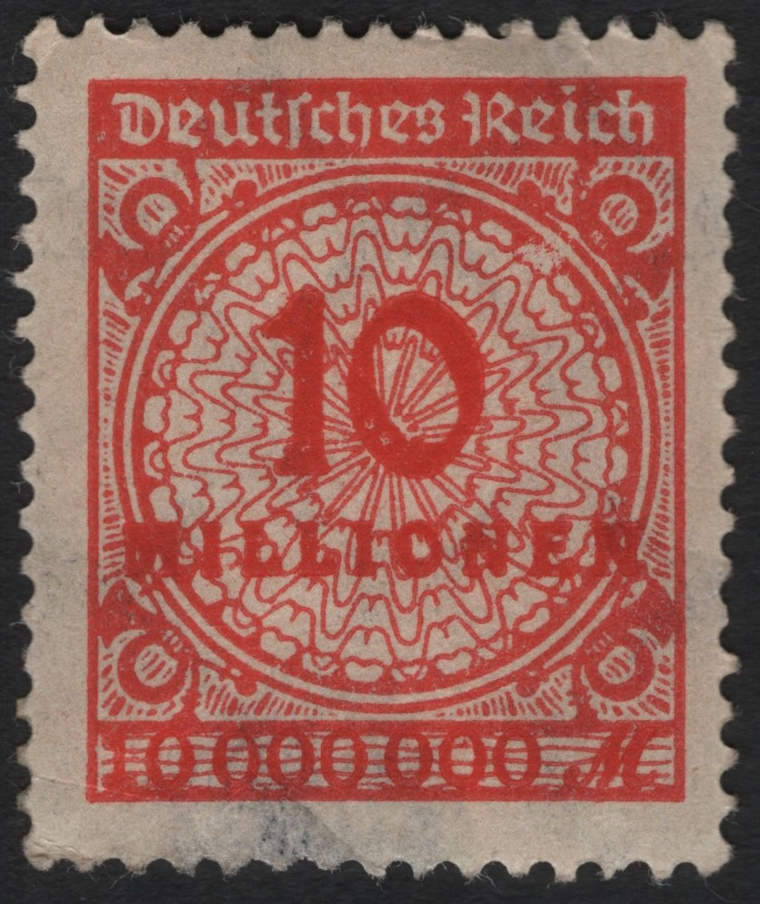 SCG9890 - Germany 1923 – 10 Millionen Red Overprint on 10,000,000 Mk Inflation Stamp