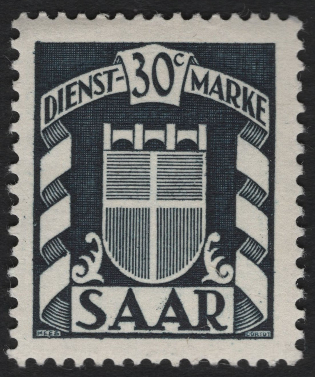 SCG9895 - Saar 1922 Official Stamp – 30c “Coat of Arms” (Dienstmarke), Dark Blue