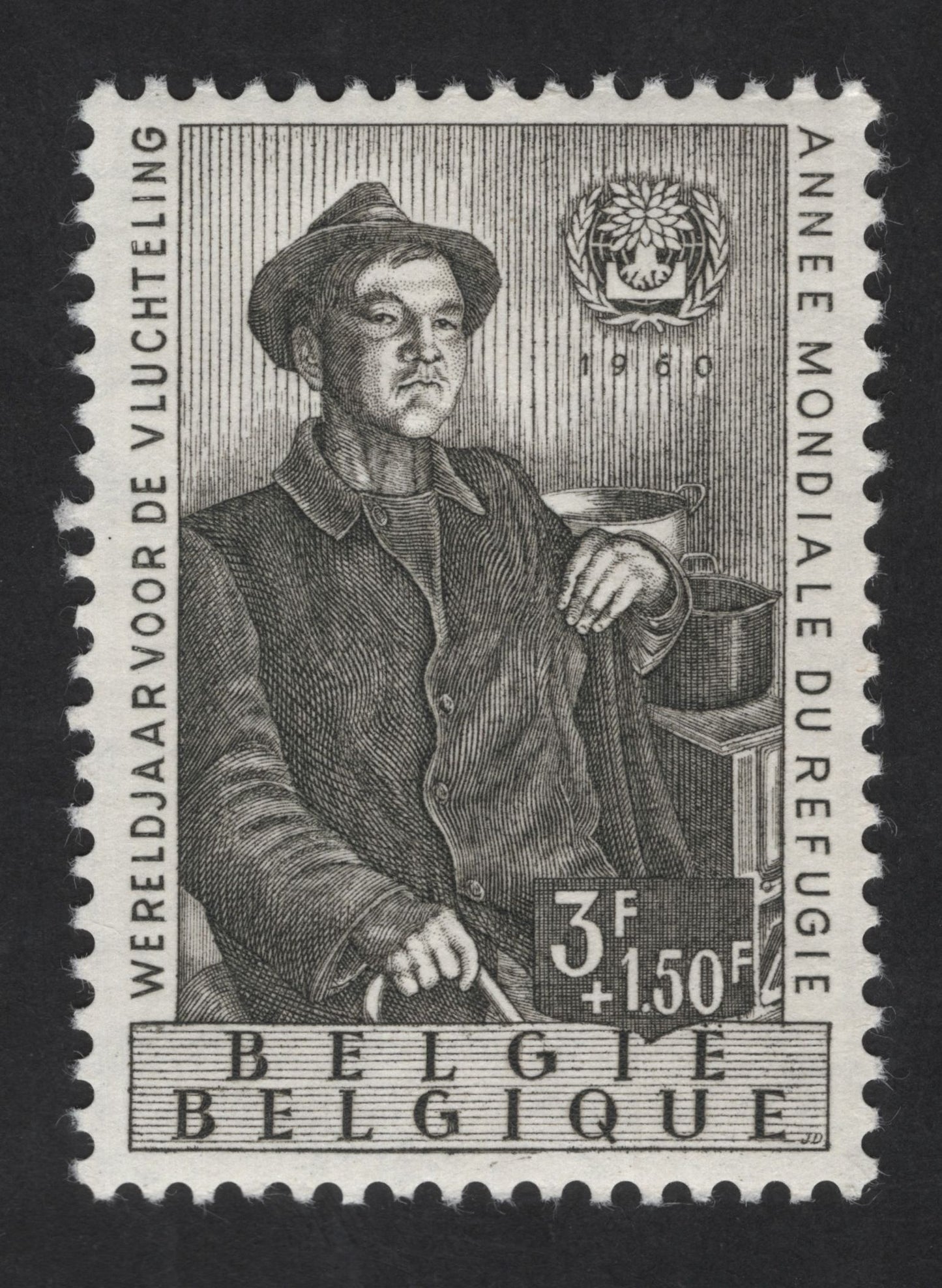 SCG13662 - Belgium 3F + 1.50F World Refugee Year Semi-Postal Stamp (1960)