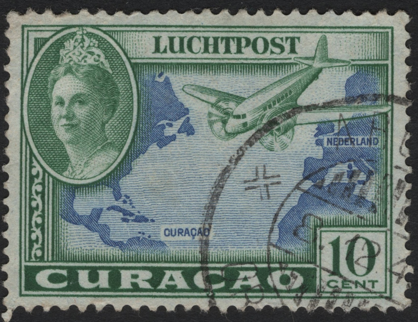 SCG8870 - Curaçao 1934 Luchtpost 10c – Queen Wilhelmina & Transatlantic Airmail Route