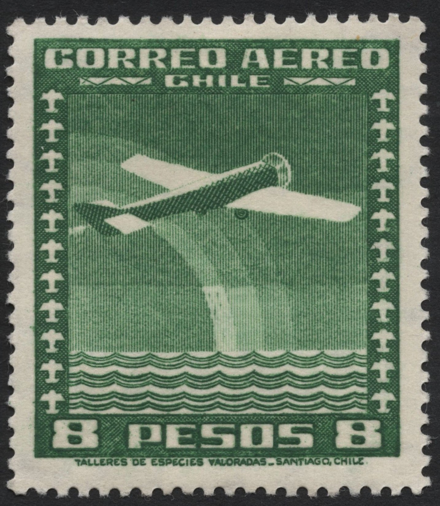 SCG7656 - Chile Airmail Stamp – “Monoplane Over Andes” (circa 1940s–1950s)
