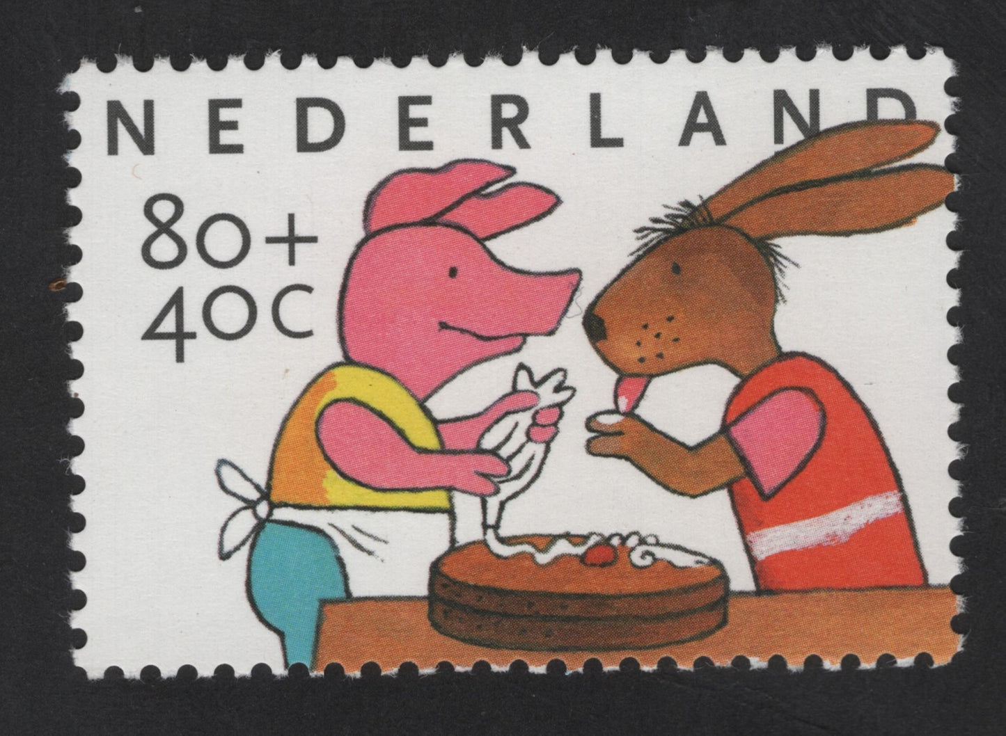 SCG13708 - Netherlands 80c + 40c Kinderzegel – Children Baking Illustration Stamp