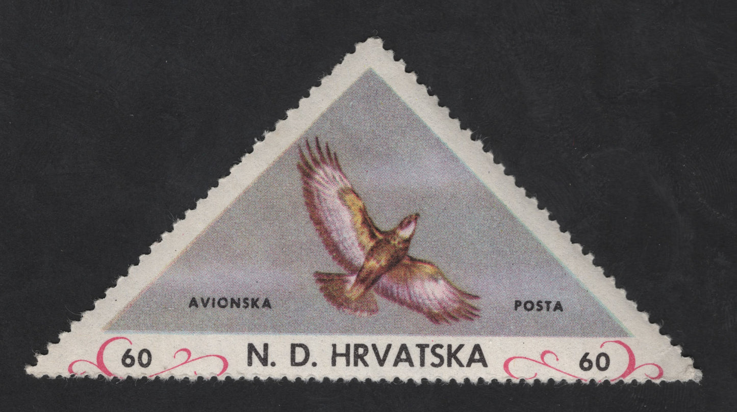 SCG13703 - Croatia (NDH) 60 Banica Airmail Stamp – Bird in Flight (Triangular Issue)
