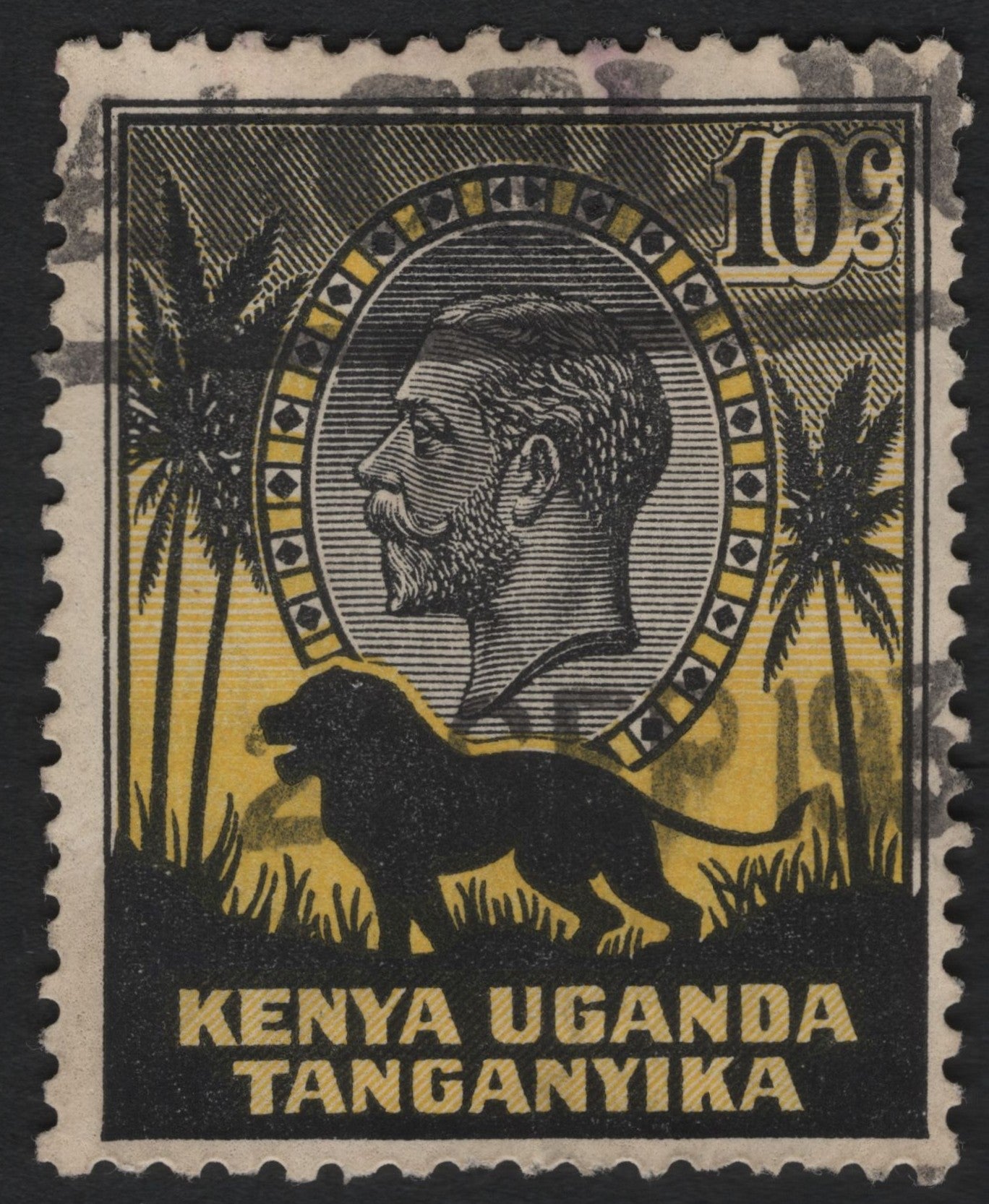 SCG8980 - Kenya–Uganda–Tanganyika 10¢ Black & Yellow – King George V with Lion (c.1922–1927)