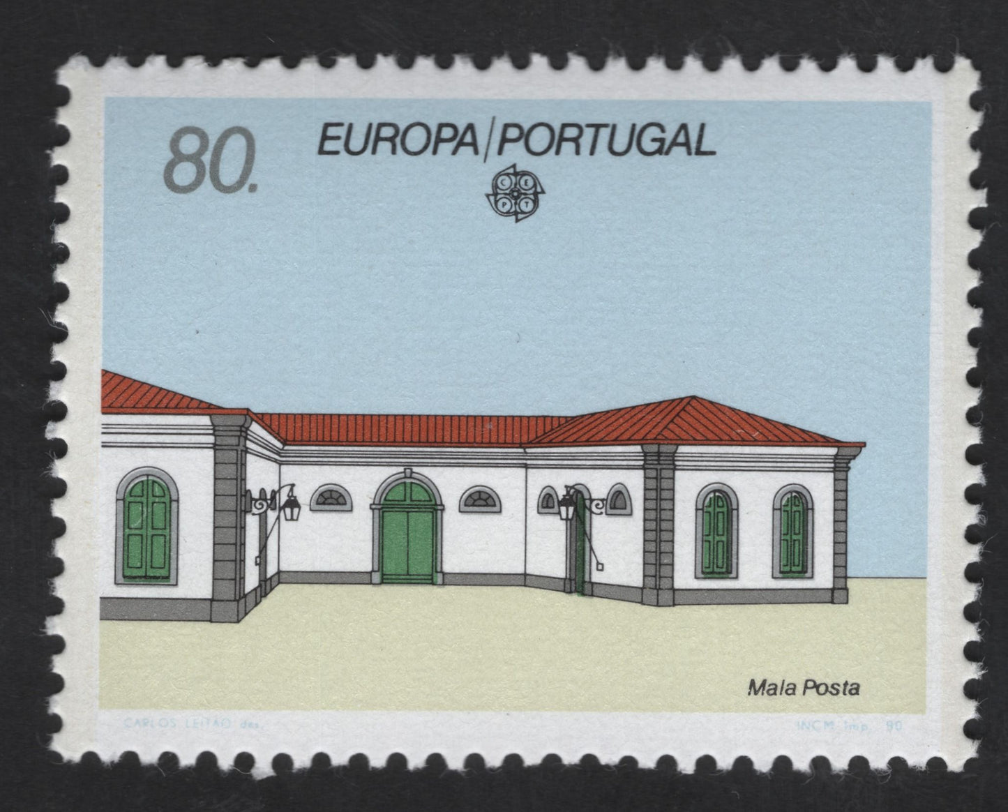 SCG13726 - Portugal 80 Escudos EUROPA Stamp – Mala Posta Postal Building (1990)