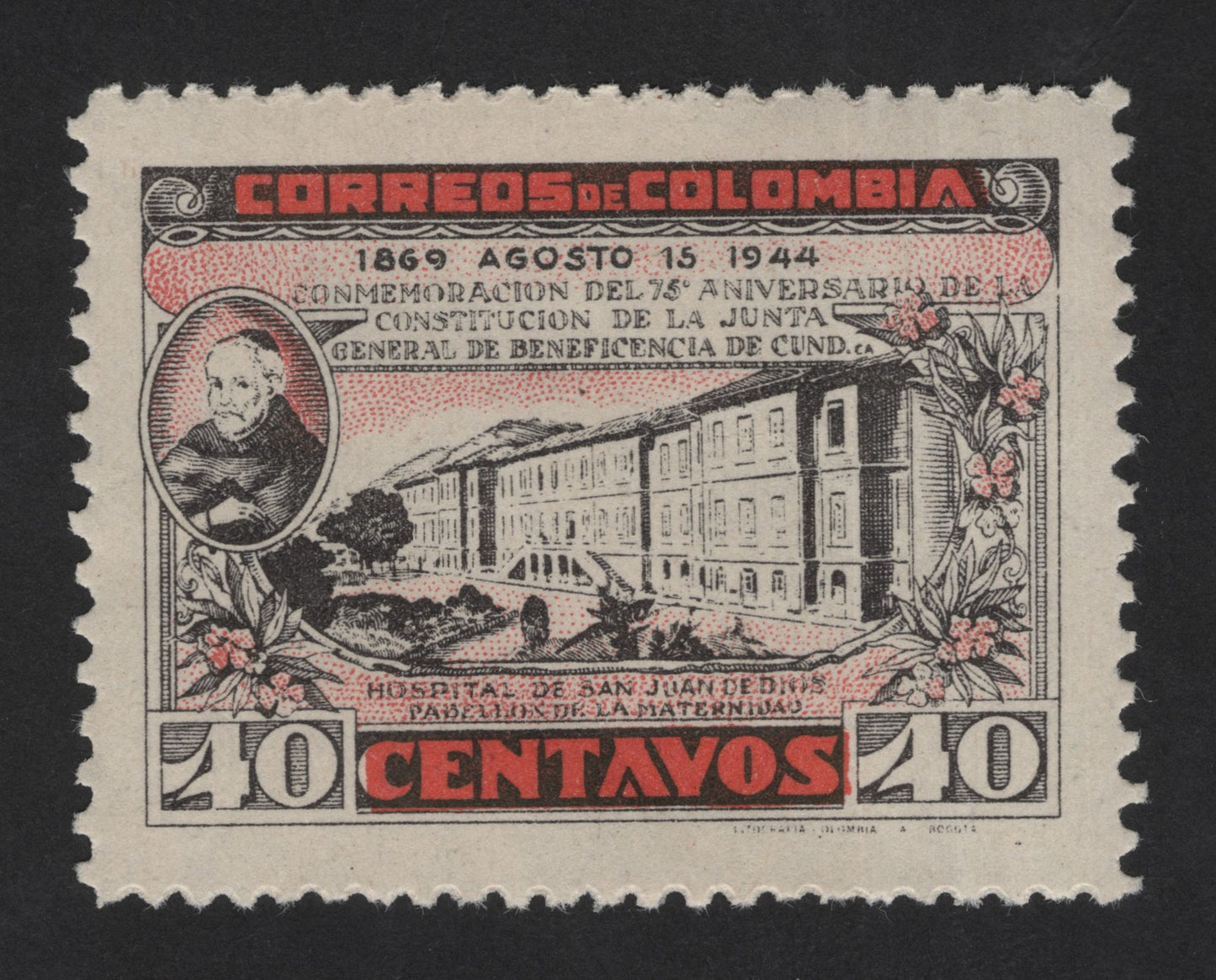 SCG13645 - Colombia 1944 – 40 Centavos, 75th Anniversary of the Junta de Beneficencia de Cundinamarca