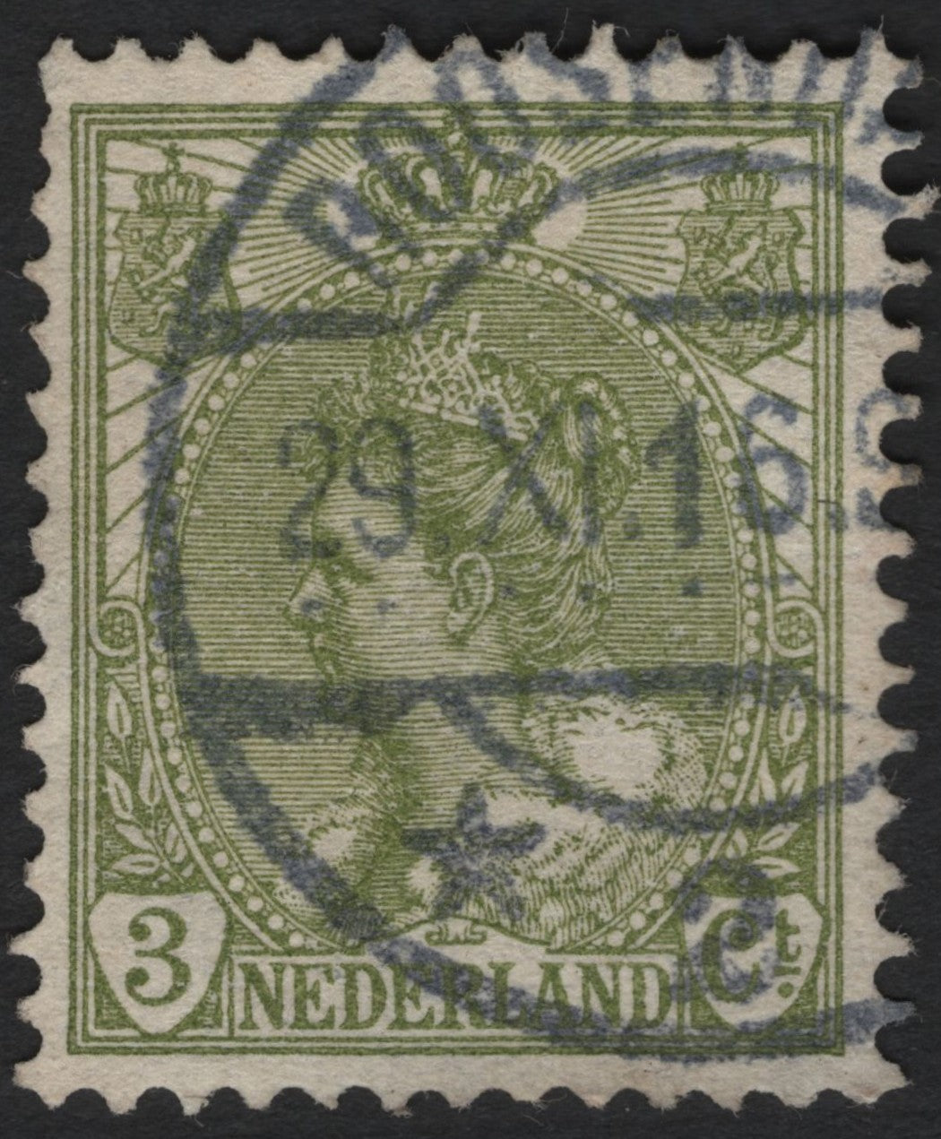 SCG8841 - Netherlands 1899 – Queen Wilhelmina “Fur Collar” 3 Cents (Olive-Green)