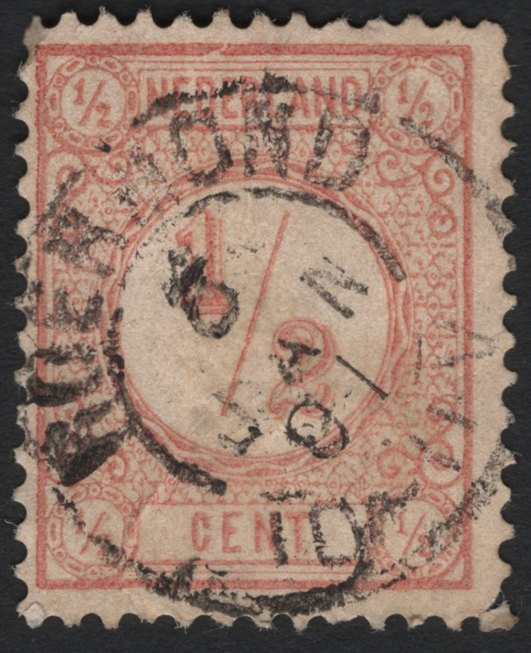 SCG8842 - 🇳🇱 Netherlands – 1876-1894 “Numeral Issue” – ½ Cent (Red)