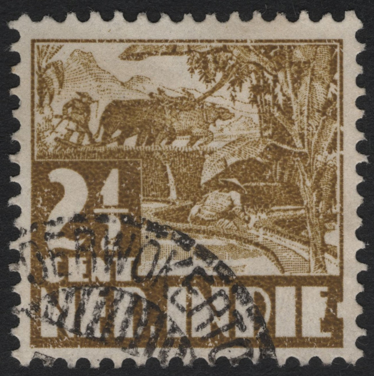 SCG8820 - Netherlands Indies 1938 – Buffalo Ploughing Scene (21 Cents)