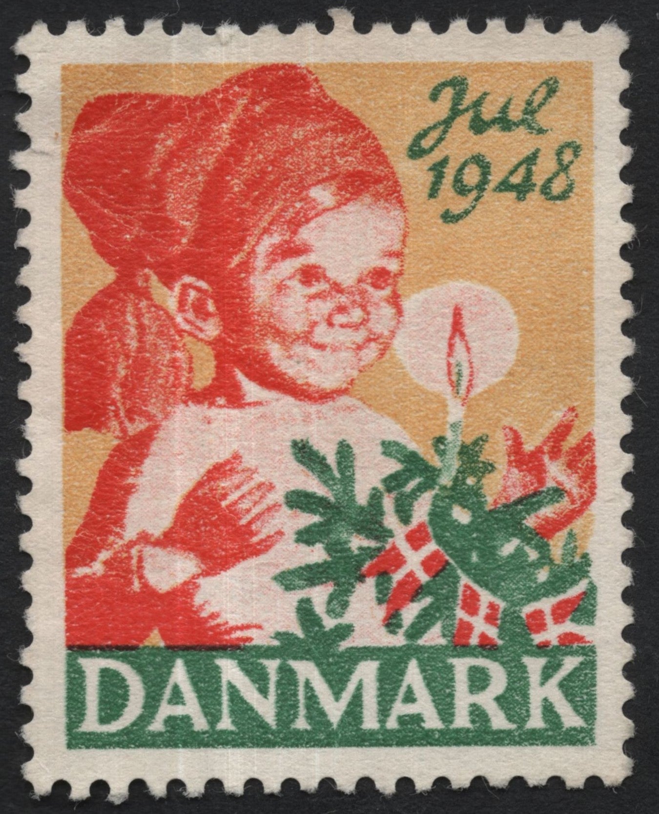 SCG7611 - Denmark Christmas Seal 1948 — “Jul 1948” Little Girl with Candle and Flags