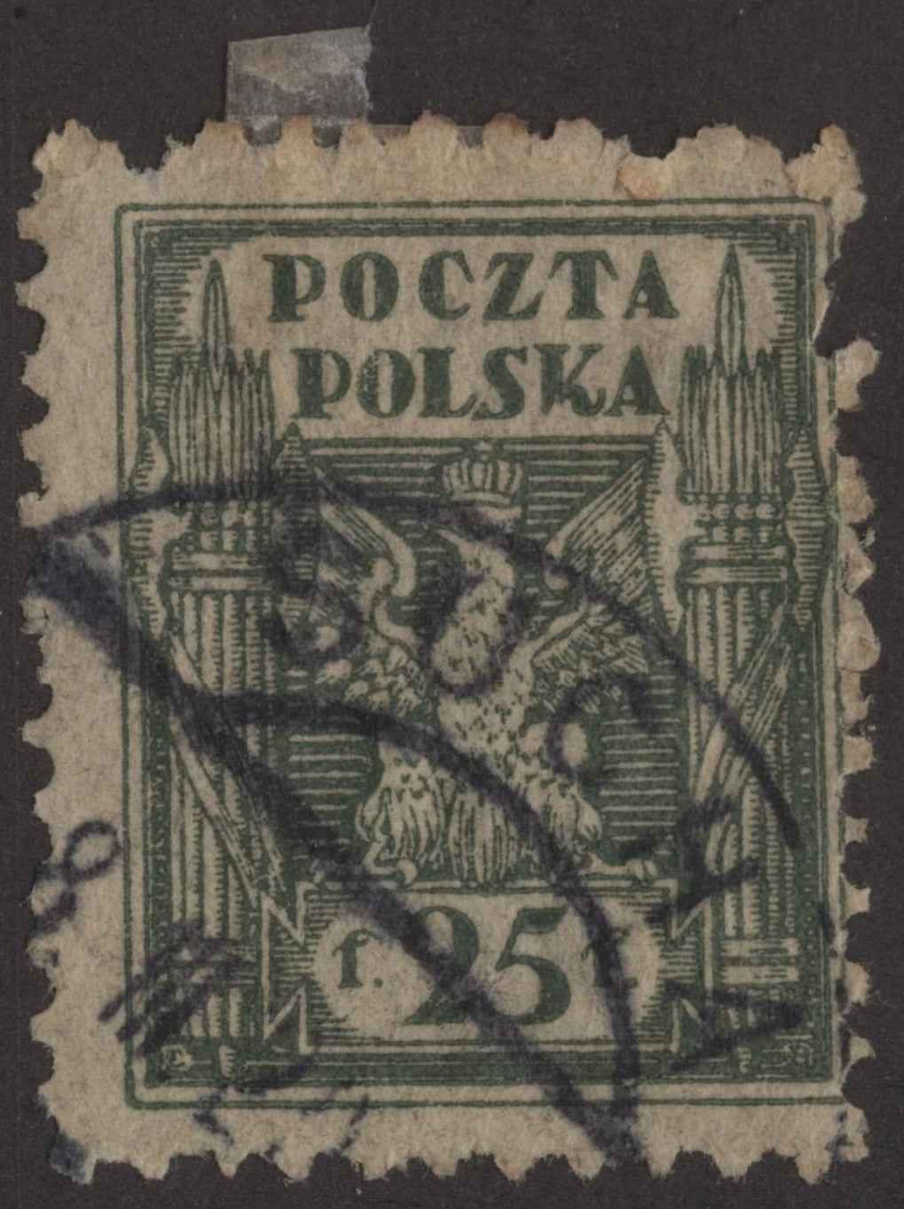 SCG206 Used Poland 25f Stamp – Crowned Eagle and Fasces Design