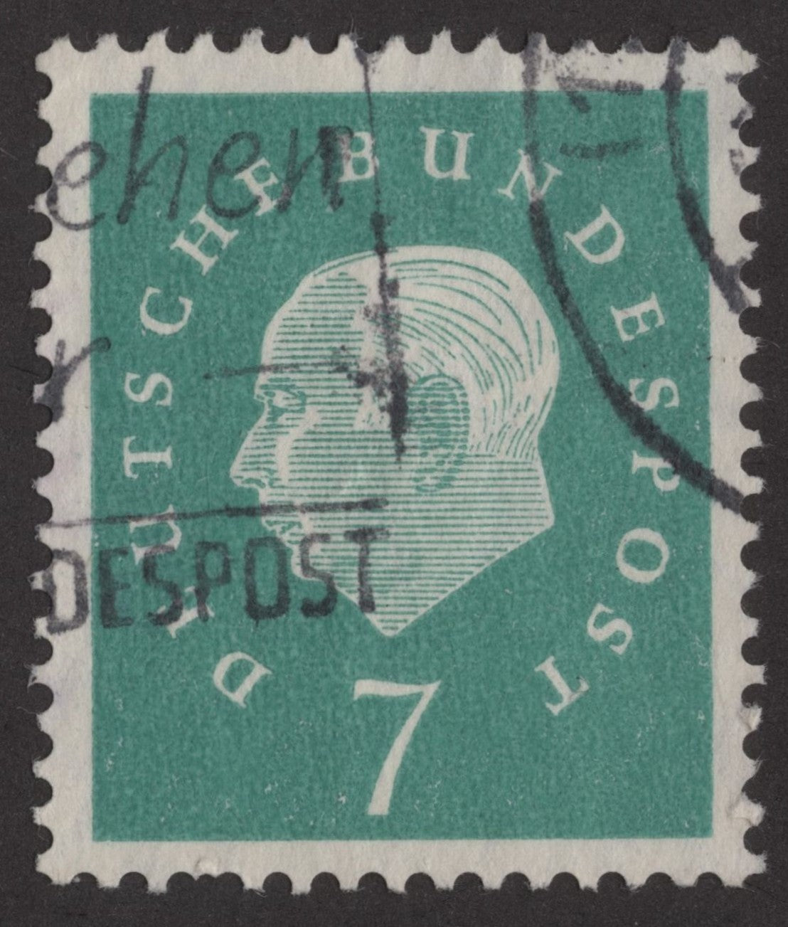 SCG209 Used West Germany 7 Pfennig Stamp – President Theodor Heuss