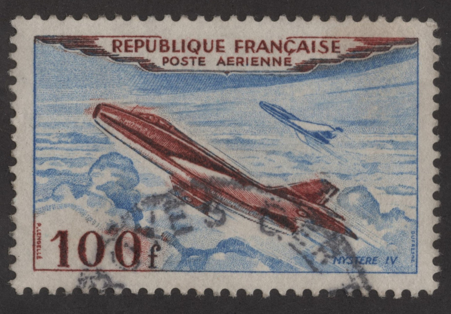 SCG245 Used French Aviation Stamp – 100 Francs Mystère IV