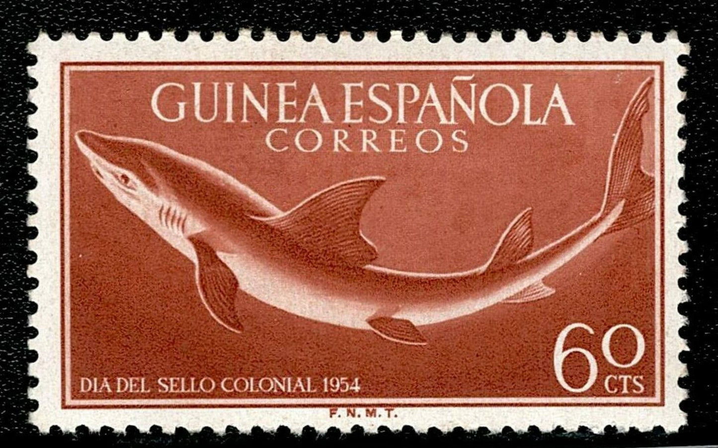 SCG130 Spanish Guinea Colonial Stamp – Shark Illustration – 60 Céntimos - 1954