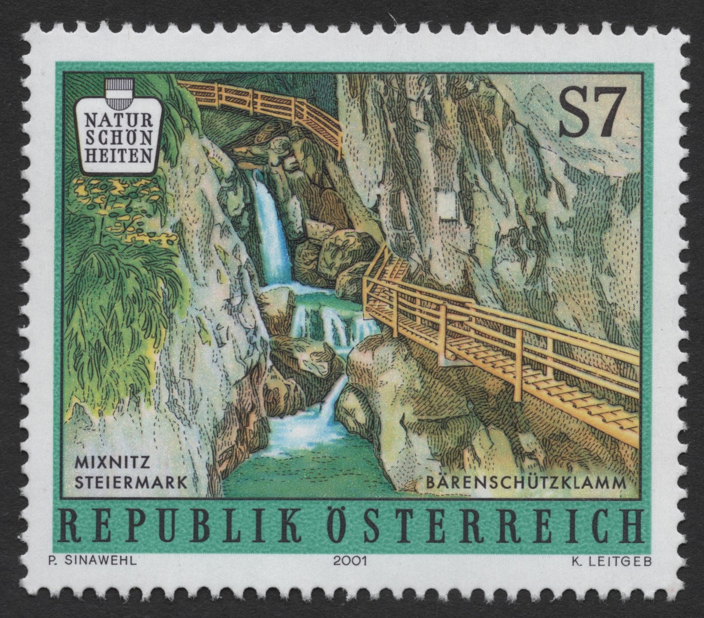 SCG415 - Austria 2001 Natural Wonders — Bärenschützklamm Gorge Stamp