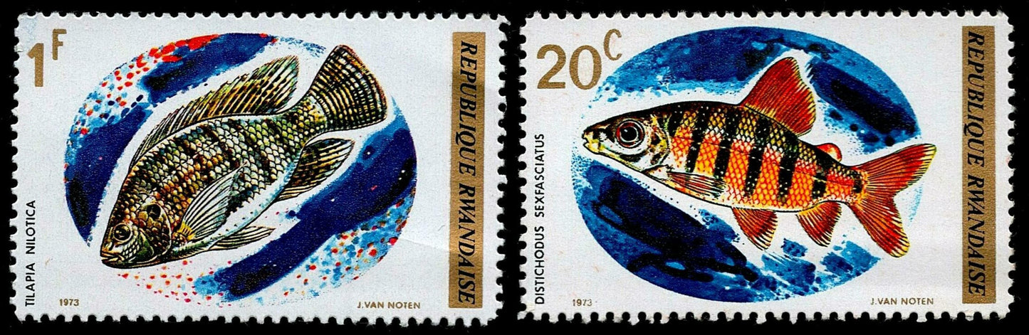 SCG1654 - Rwanda 1973 Fish Series – Tilapia and Distichodus Stamps