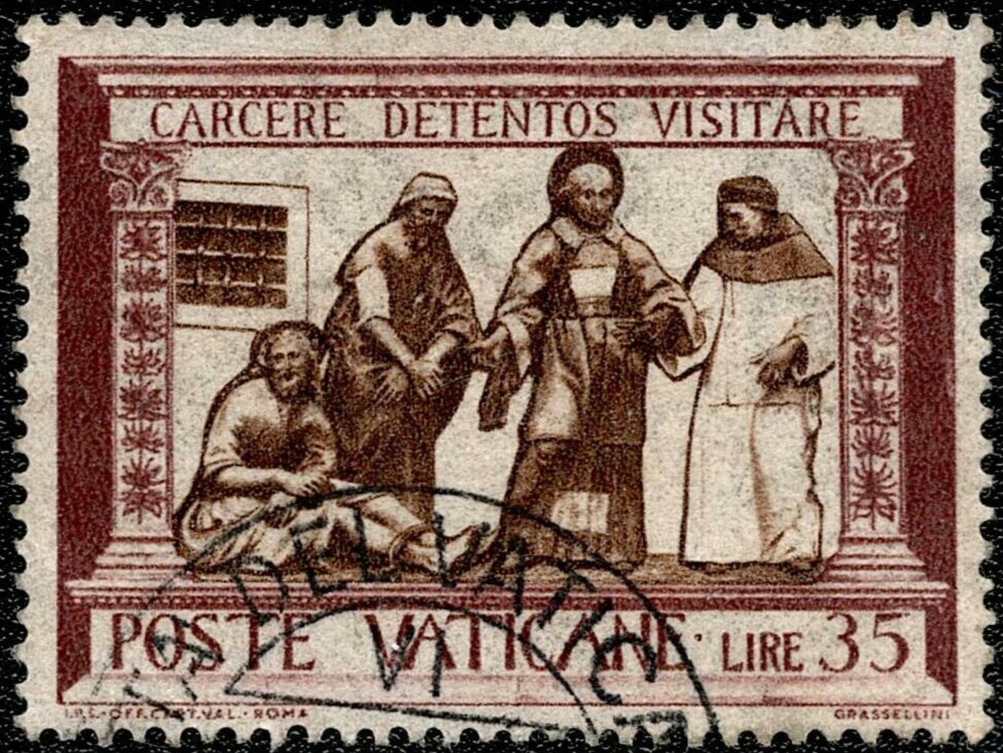 SCG707 - Vatican City 35 Lire Visiting Prisoners Religious Theme Used
