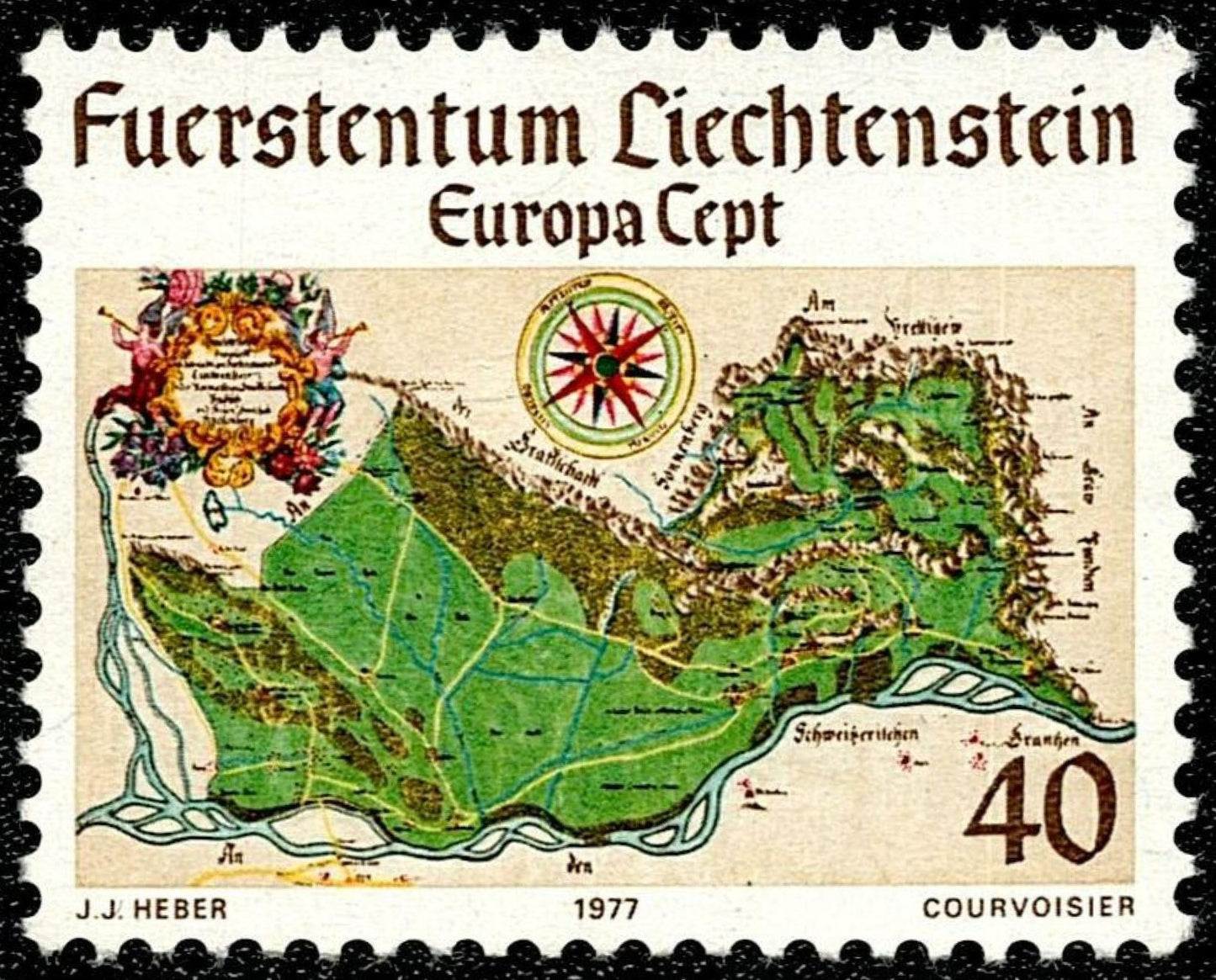 SCG1192 - 1977 Liechtenstein Europa Stamp – Historical Map by J.J. Heber