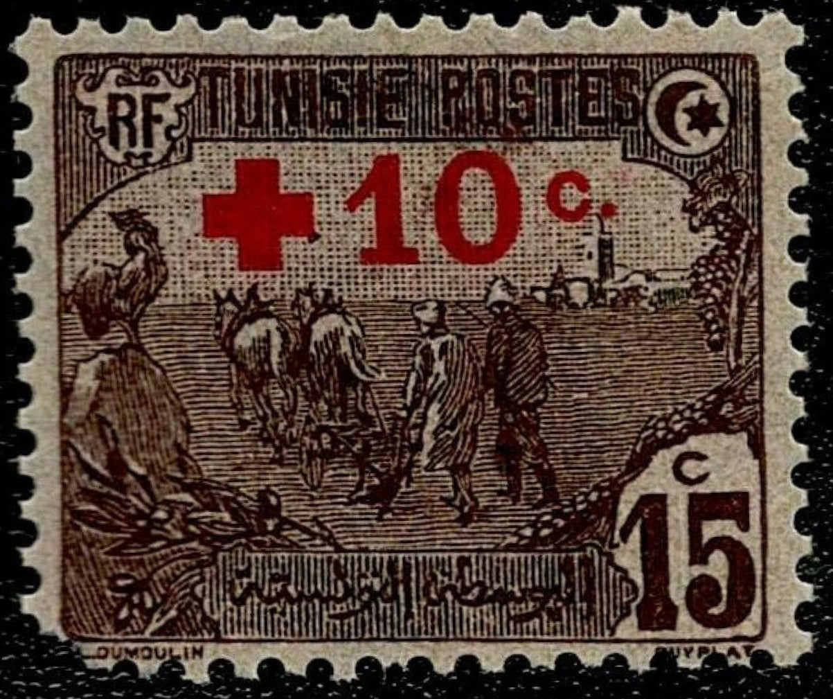 SCG1689 - Tunisia 1920s Red Cross Surtax Stamp – Agriculture Scene